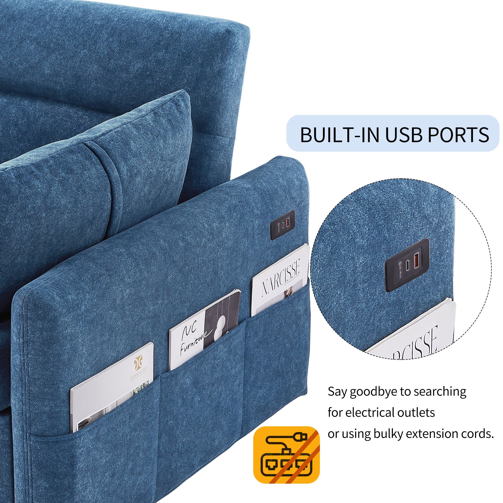Pull Out Sleep Sofa Bed Loveseats Sofa Couch With Adjsutable Backrest, Storage Pockets, 2 Soft Pillows, USB Ports For Living Room, Bedroom, Apartment, Office - Best Buy Furniture