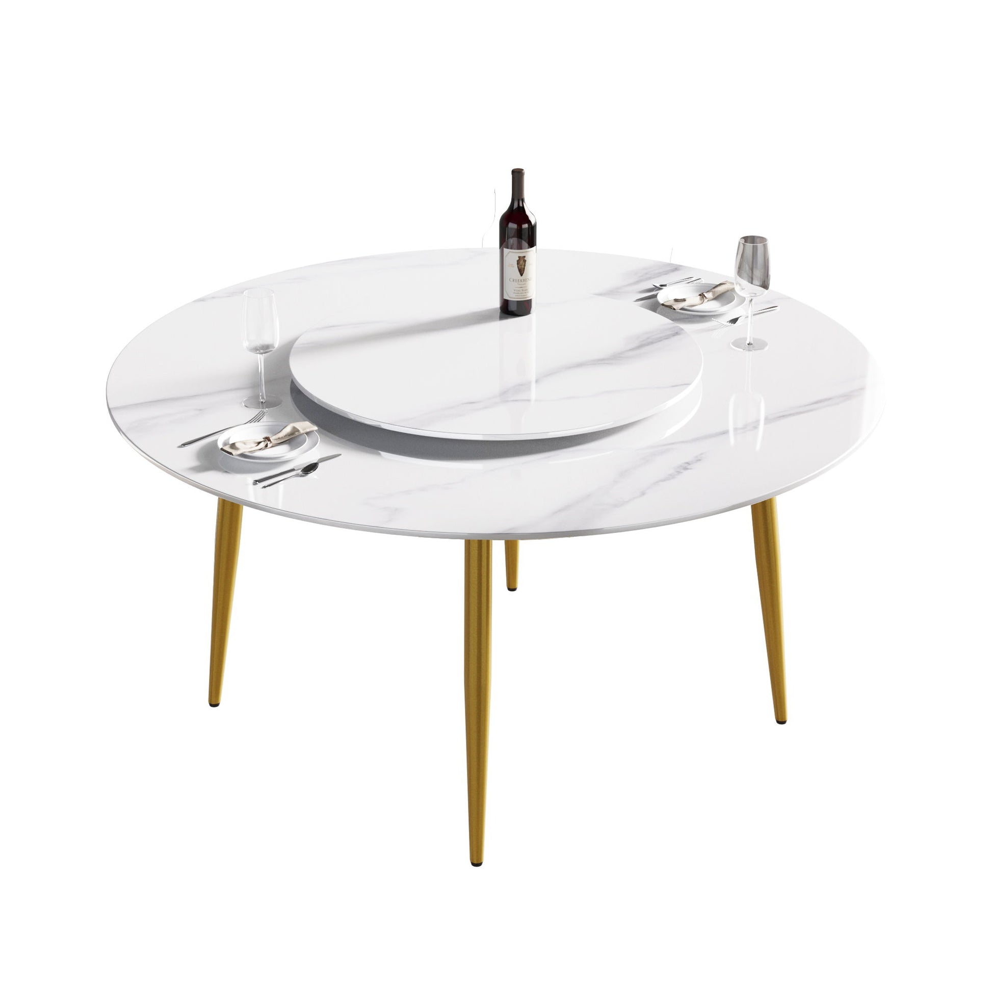 Modern Artificial Stone Round Dining Table, Can Accommodate 6 People Artificial Stone Turntable - White - Best Buy Furniture