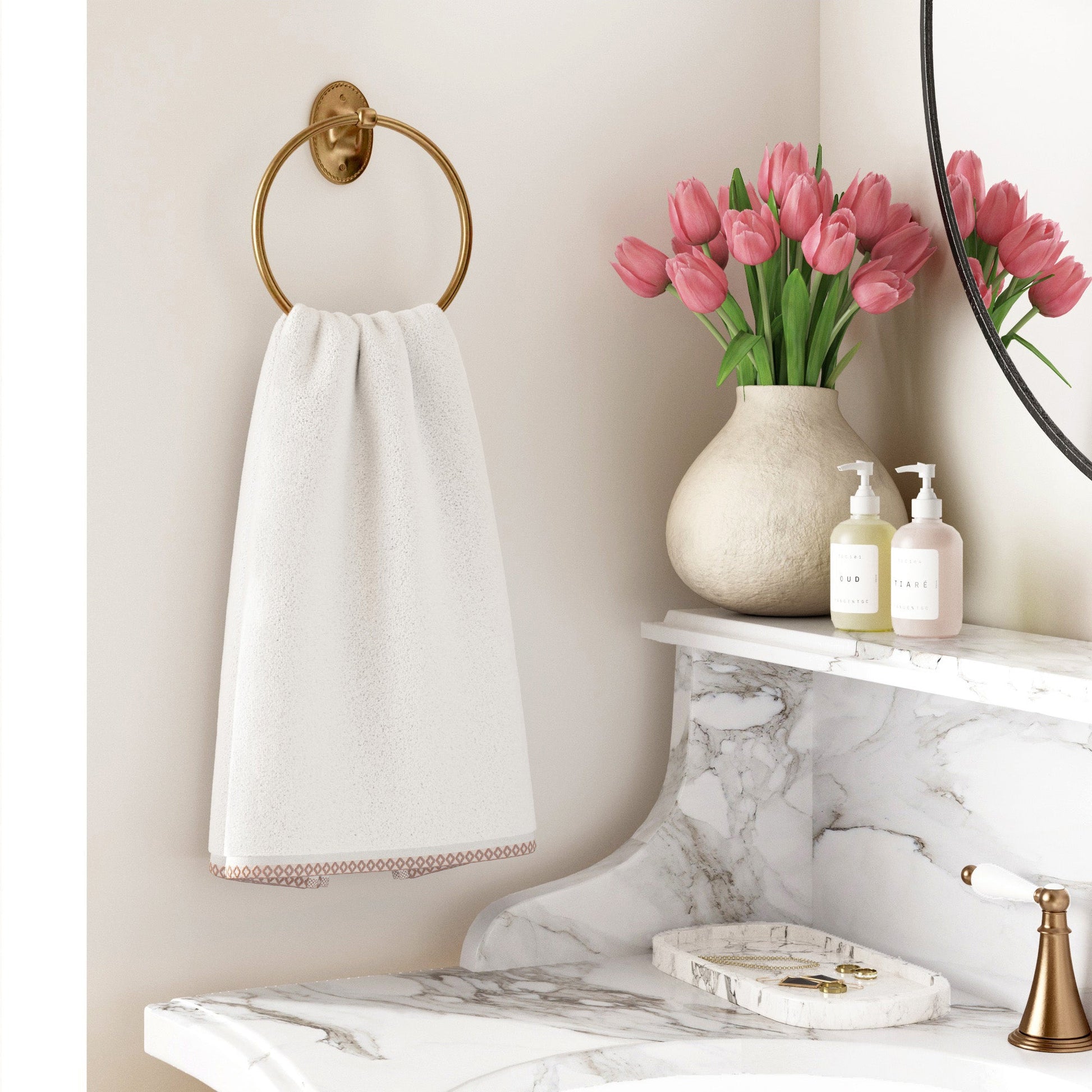 Cotton Border-Stitched 6-Piece Towel Set - Valery Collection - Best Buy Furniture