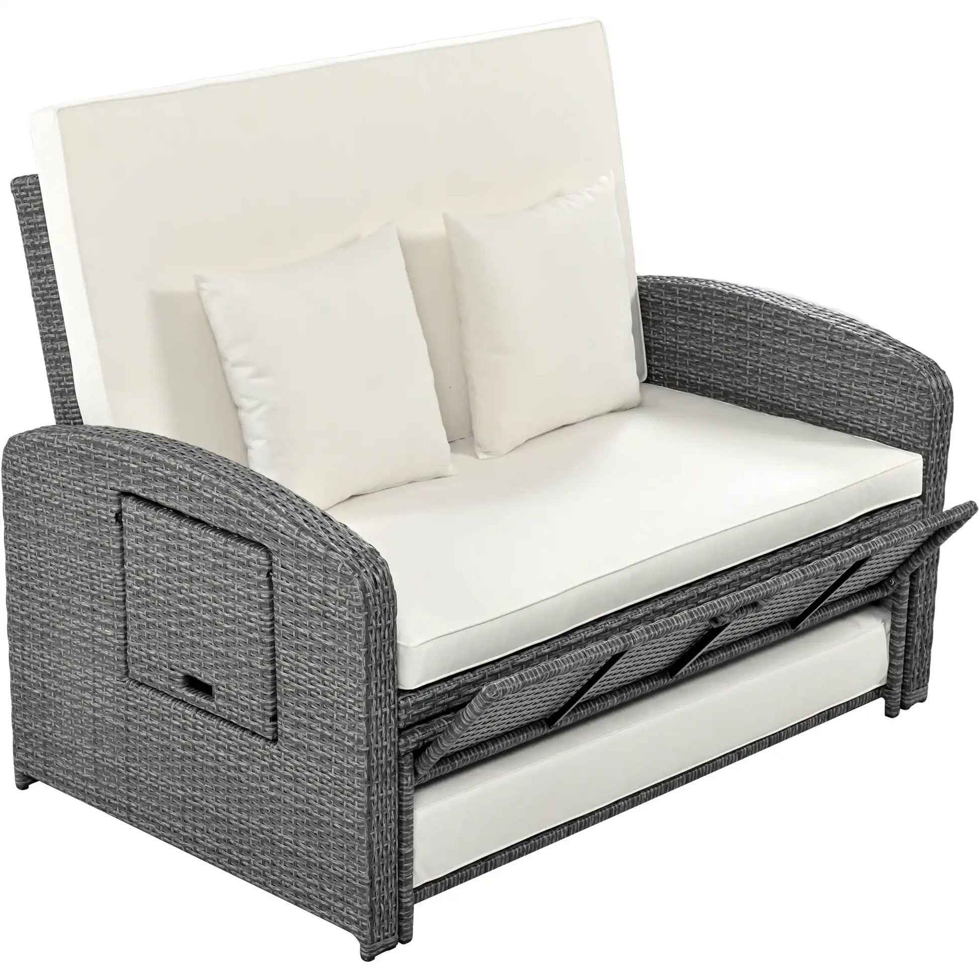 SunNest Wicker Rattan Double Chaise Lounge, 2-Person Reclining Daybed with Adjustable Back and Cushions - Best Buy Furniture