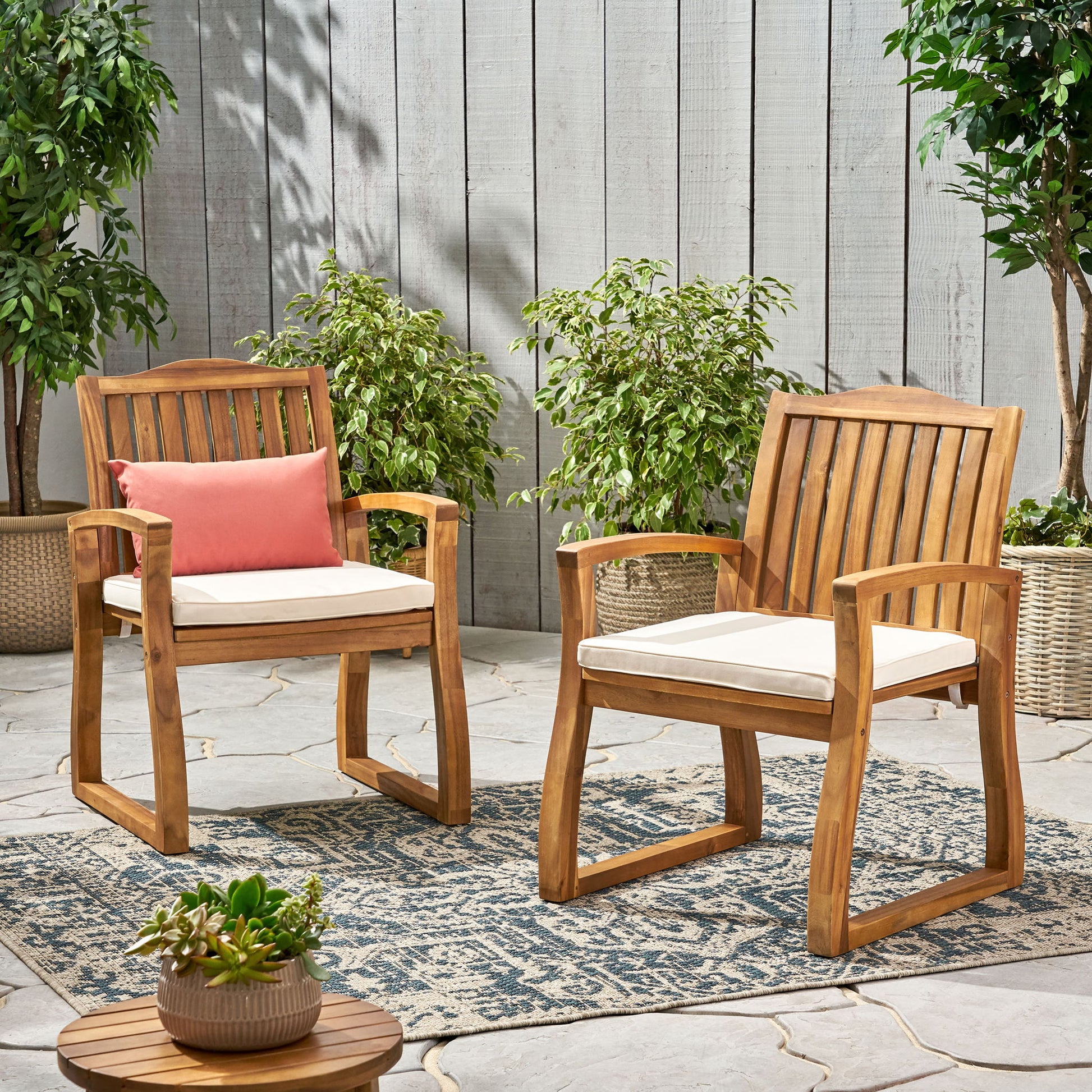 Della - Wood Armchair (Set of 2) Outdoor Dining Chairs - Cream - Best Buy Furniture