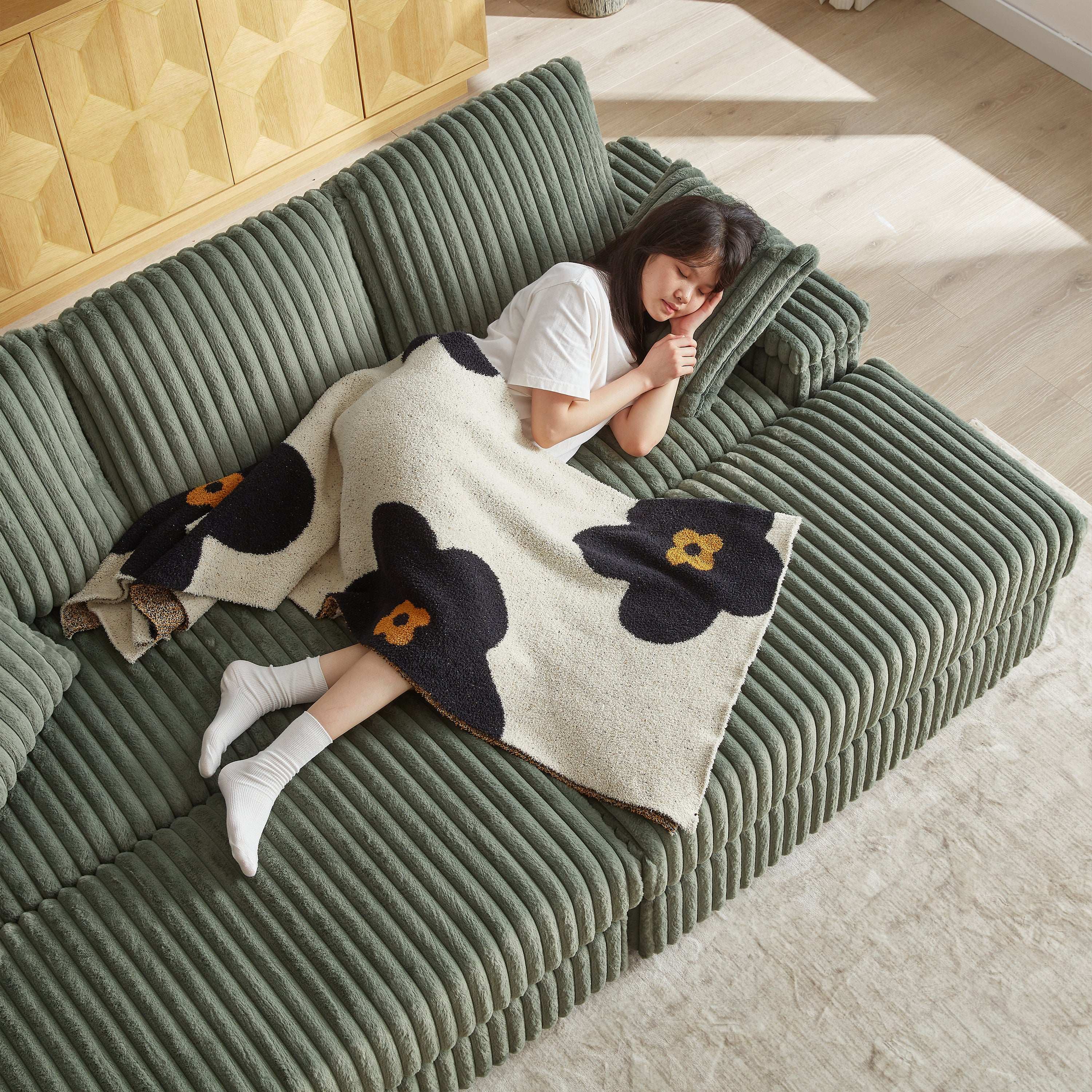 Xena Modern Corduroy Sofa With Cupholders with Storage And Ottomans - Best Buy Furniture