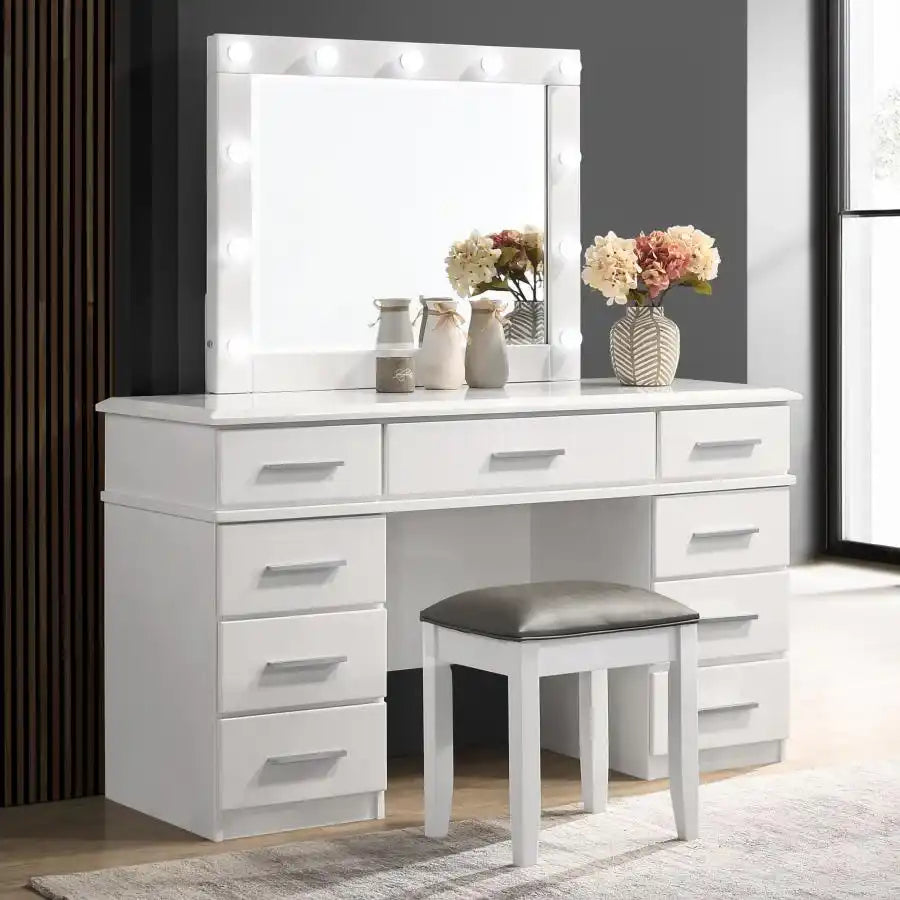 Felicity - Upholstered Vanity Stool - Metallic And Glossy White - Best Buy Furniture