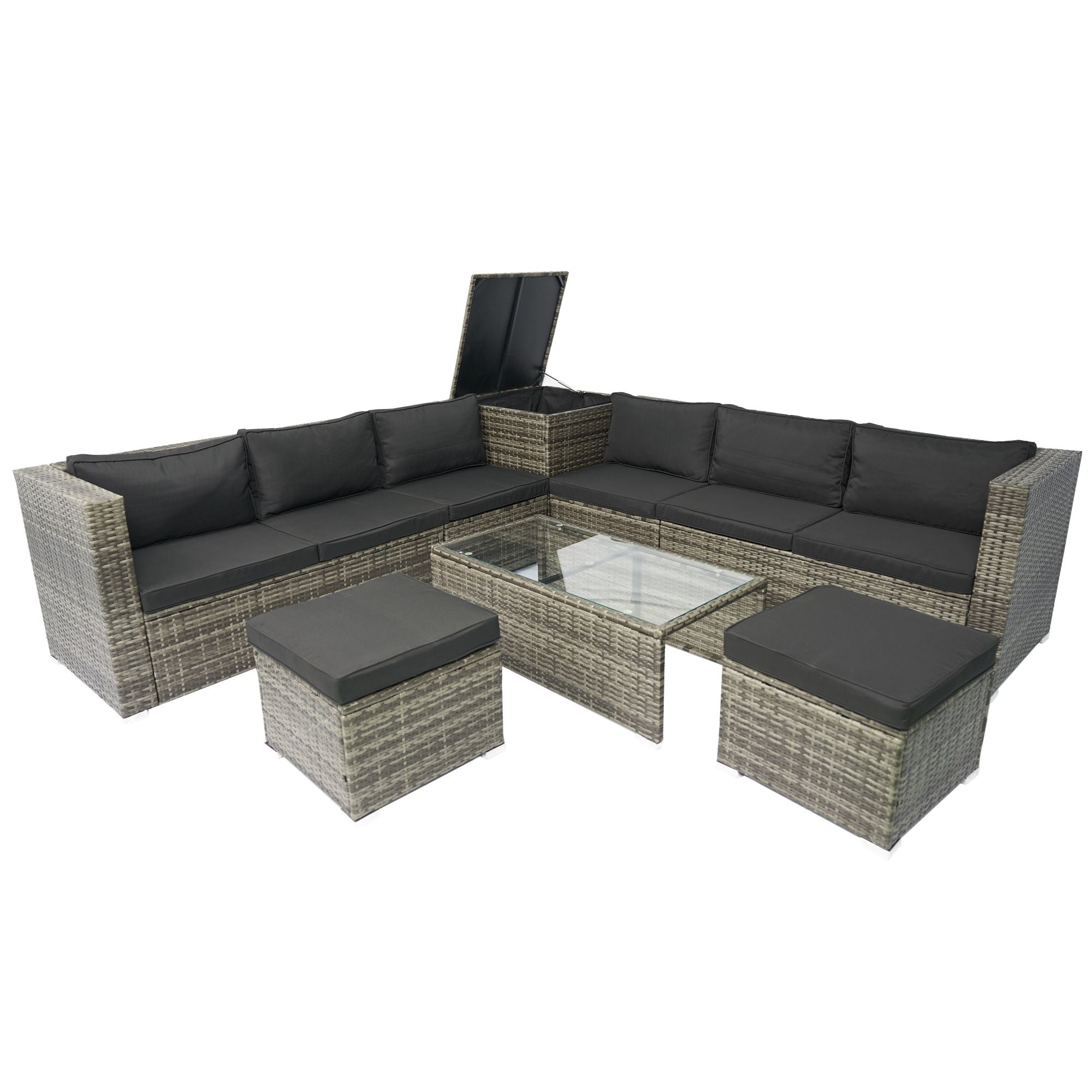 8 Piece Patio Sectional Wicker Rattan Outdoor Furniture Sof Set With One Storage Box Under Seat And Cushion Box - Gray / Black - Best Buy Furniture