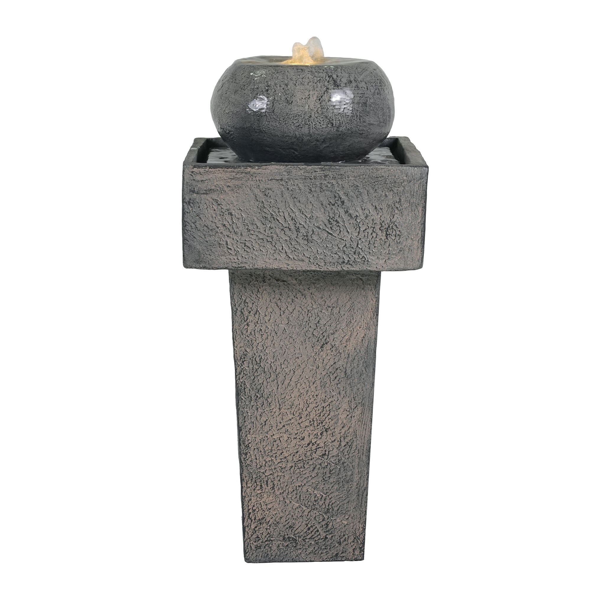 Minimalist Column Fountain With LED Lighting, Outdoor Decor For Patio, Porch And Garden - Gray - Best Buy Furniture