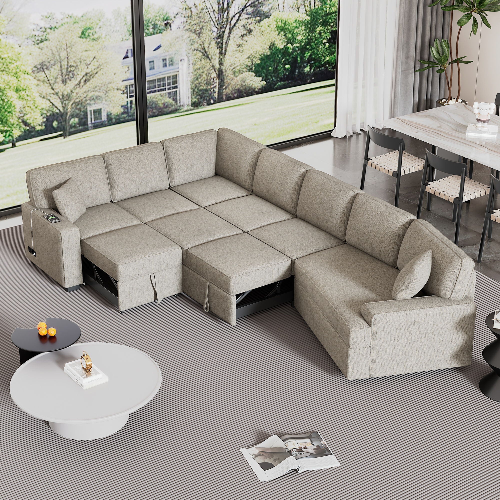 L-Shaped Sofa Sectional Sofa Couch Pull-Out Sofa Bed With Charging Devices And Cup Holders For Living Room - Best Buy Furniture