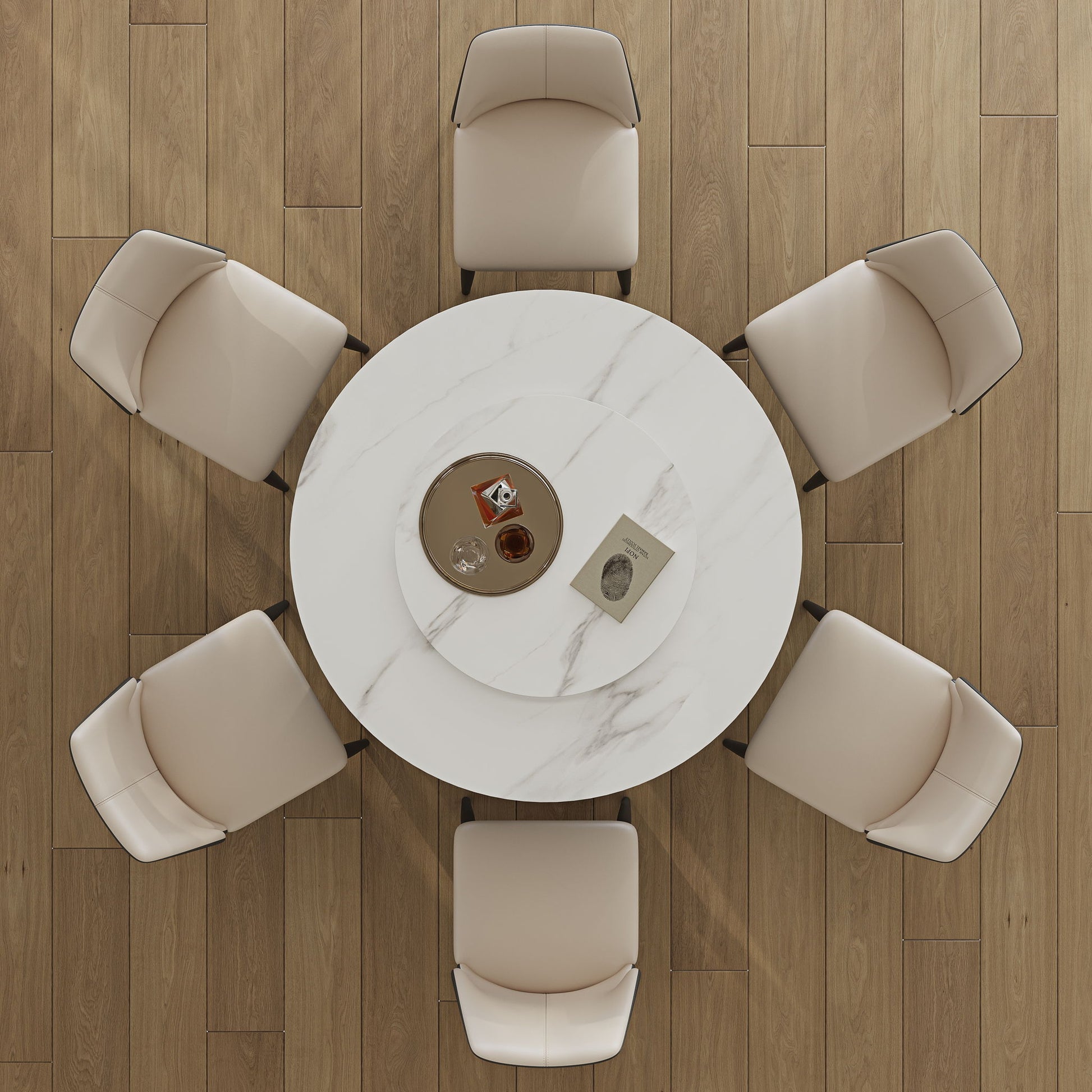 Modern Sintered Stone Dining Table With Round Turntable, Metal Pedestal, And Chairs - Best Buy Furniture