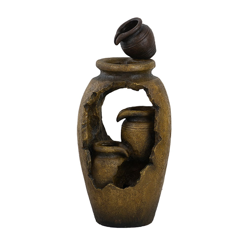 Traditional Rustic Decorative 3 Tier Water Fountain With Pot Design, With Light And Pump, For Indoor And Outdoor - Brown - Best Buy Furniture