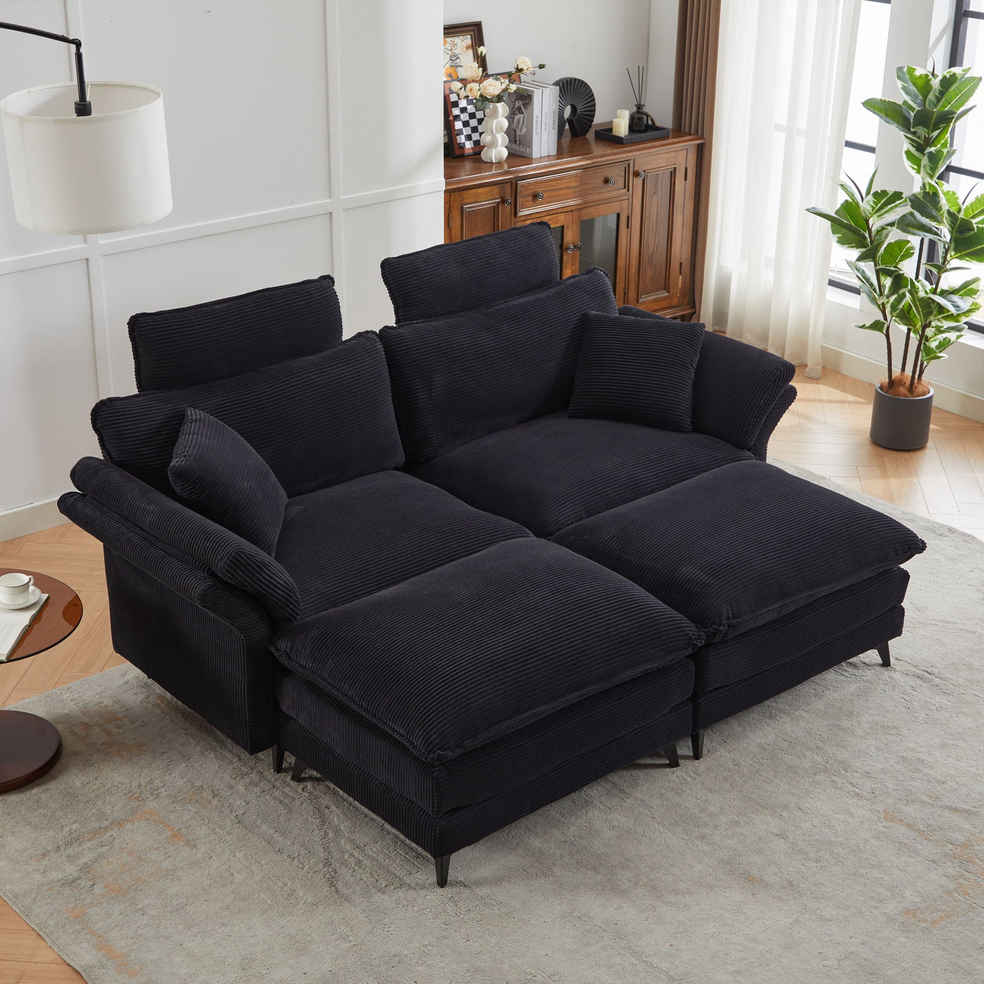 Modern Corduroy Deep Seat Sectional Sofa With Ottoman - Best Buy Furniture