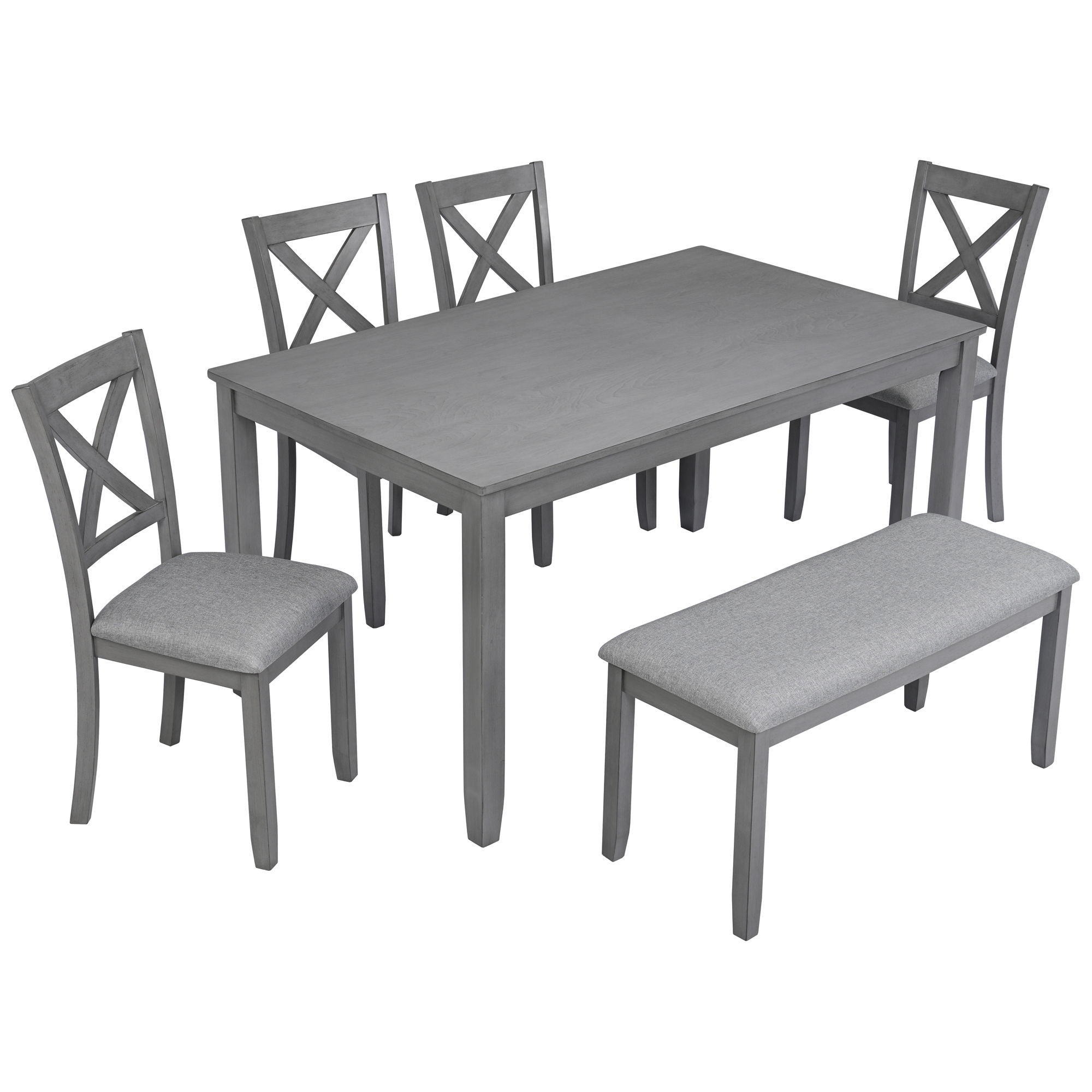6 Pieces Kitchen Dining Set, Rectangular Wooden Dining Table With 4 Chairs And A Bench - Best Buy Furniture