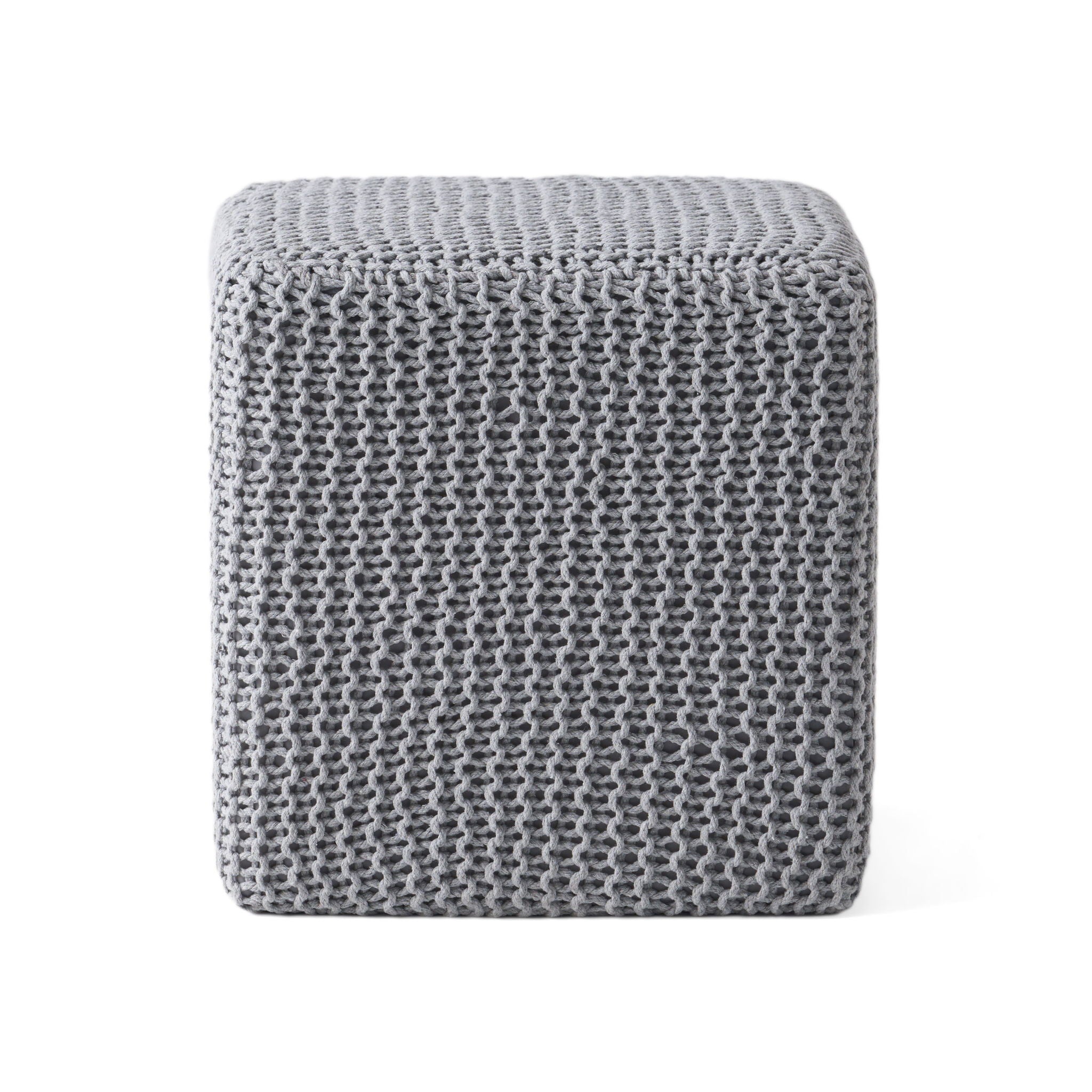 Chabani - Indoor Modern Knitted Fabric Cube Pouf Ottoman - Light Gray - Best Buy Furniture