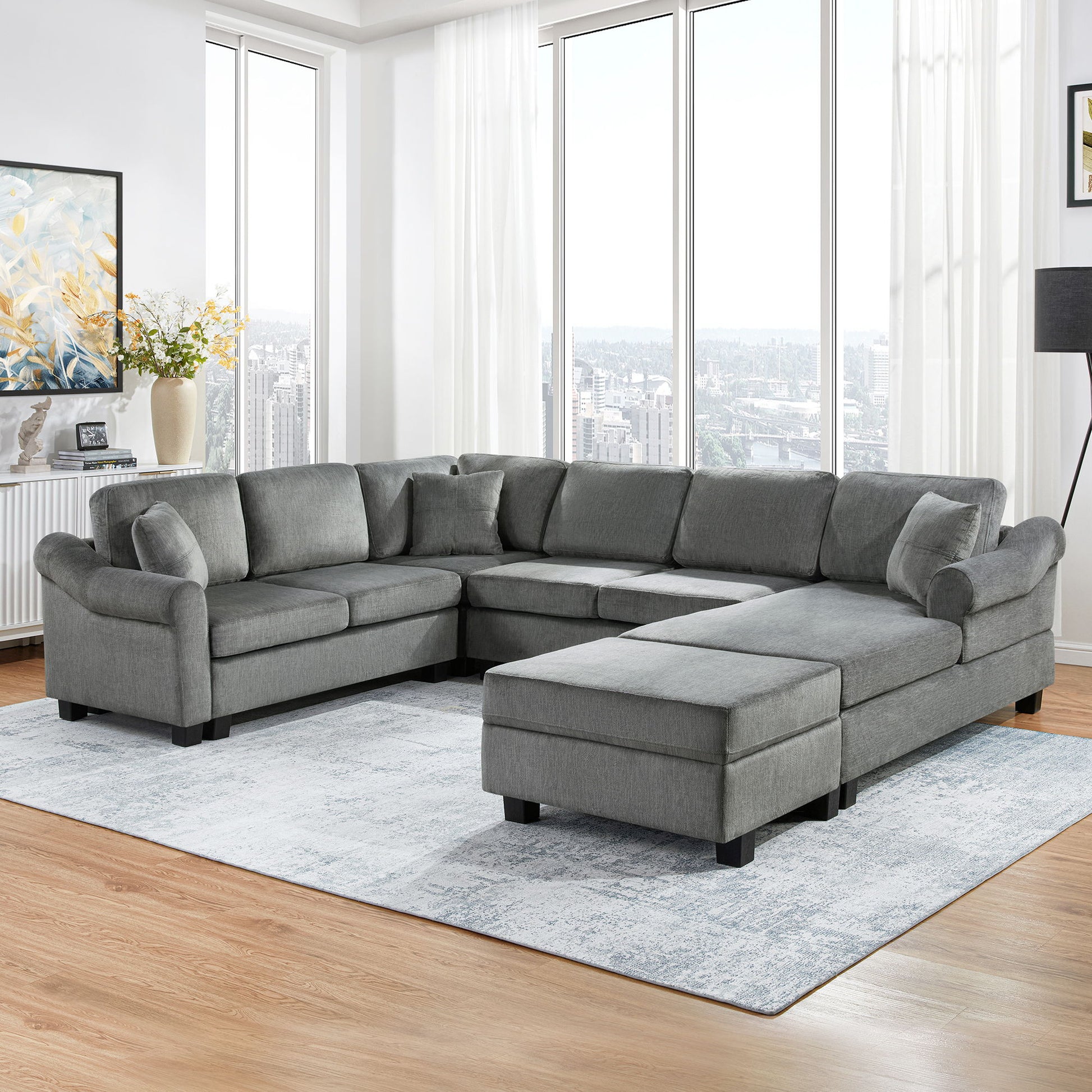 Contemporary U - Shaped Sectional Sofa With Movable Storage Ottoman - Best Buy Furniture