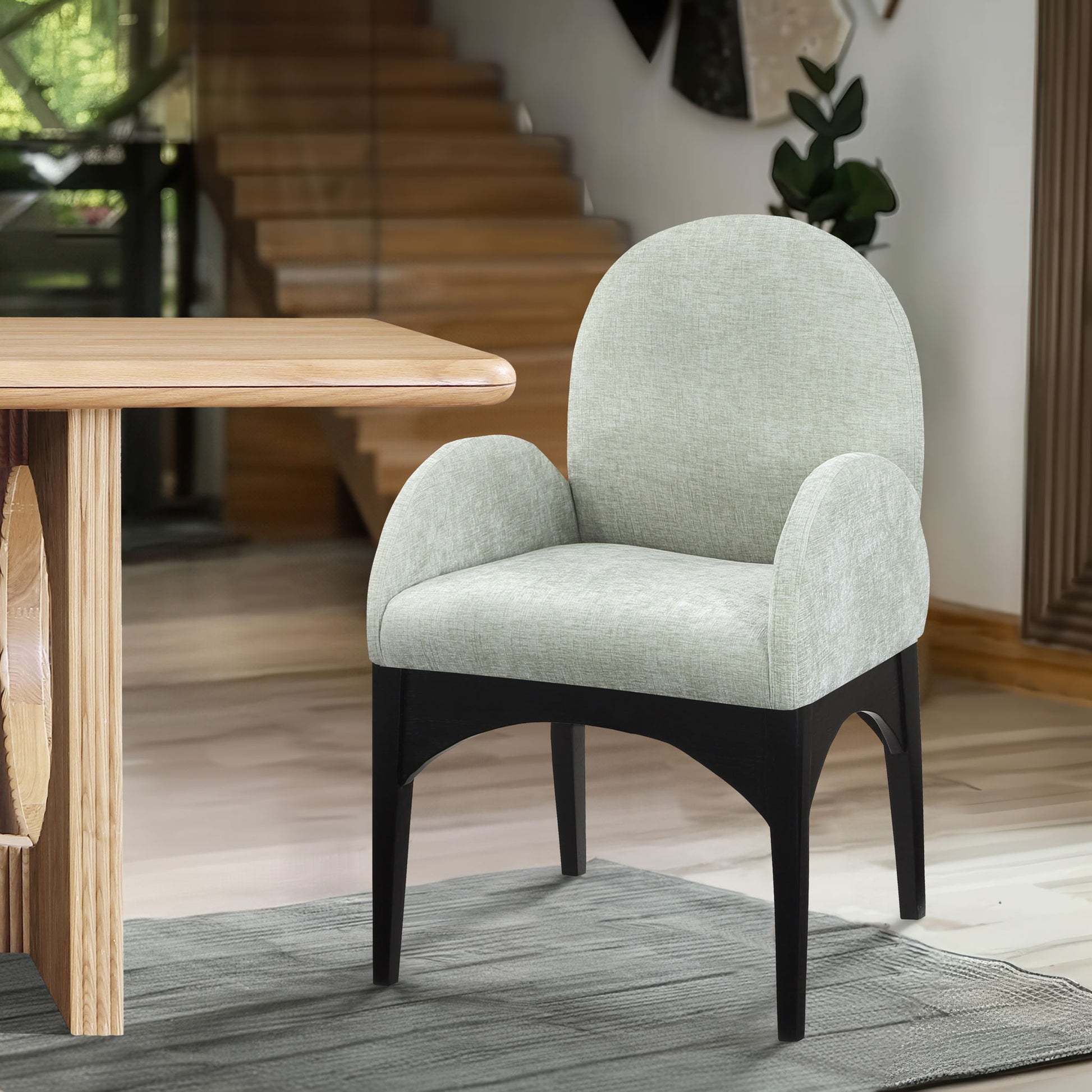 Waldorf - Chenille Dining Arm Chair With Black Legs - Best Buy Furniture