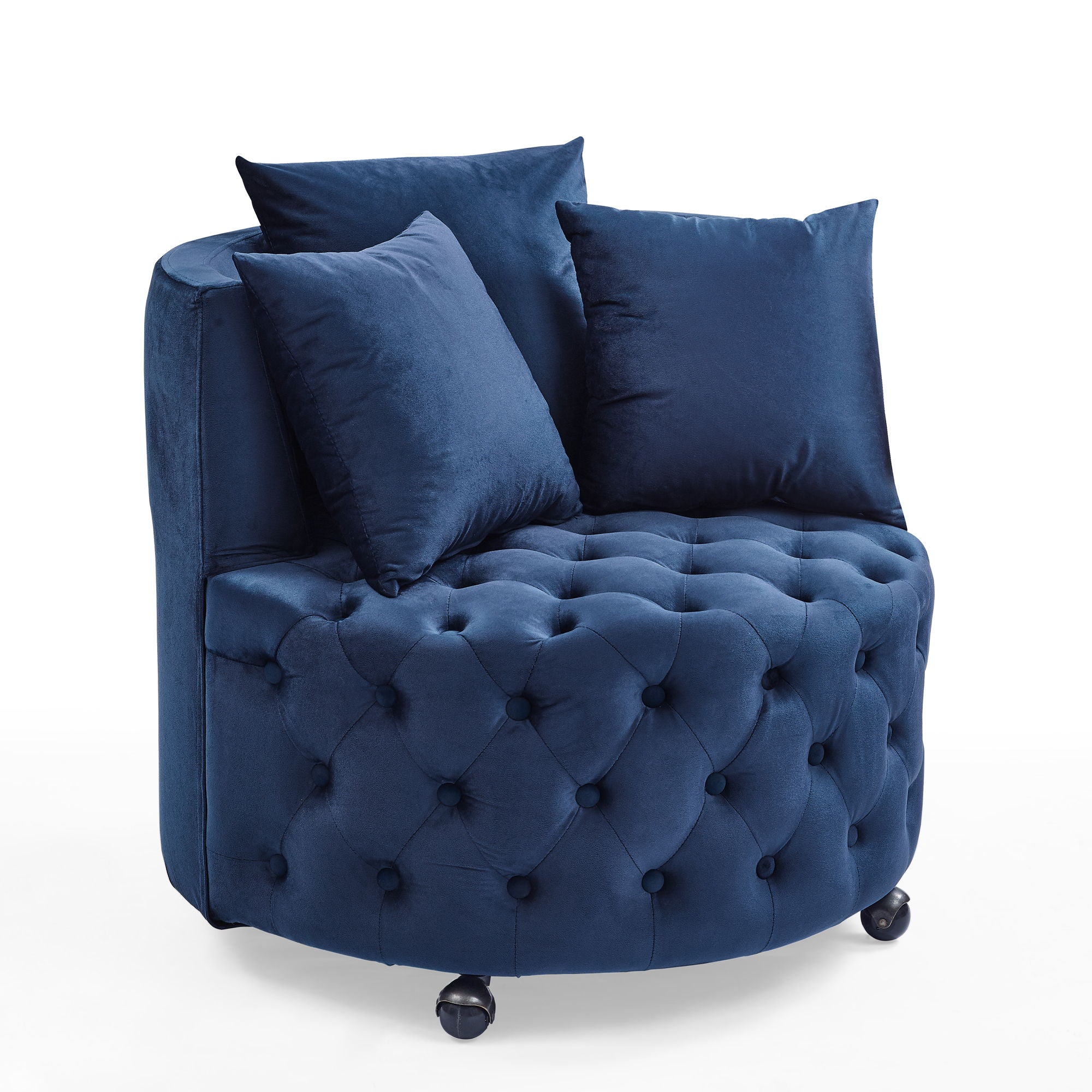 Modern Upholstered Swivel Chair With Button Tufted Design And Movable Wheels - Best Buy Furniture