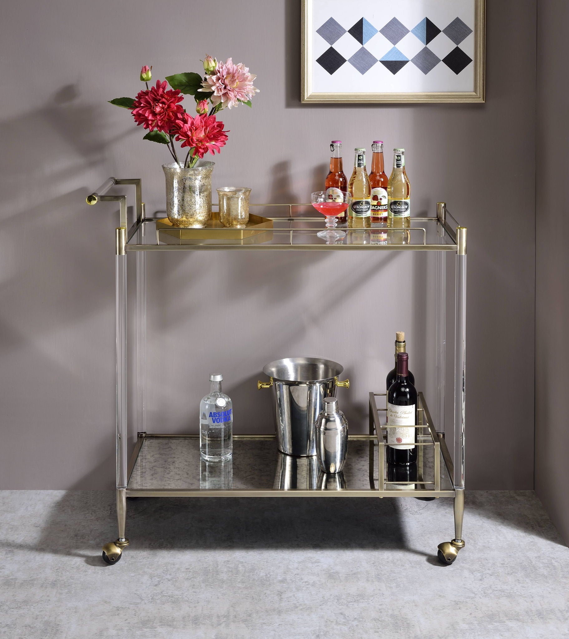 Cirro - Antique Mirror Wire Brass Serving Cart - Antique Brass / White - Best Buy Furniture