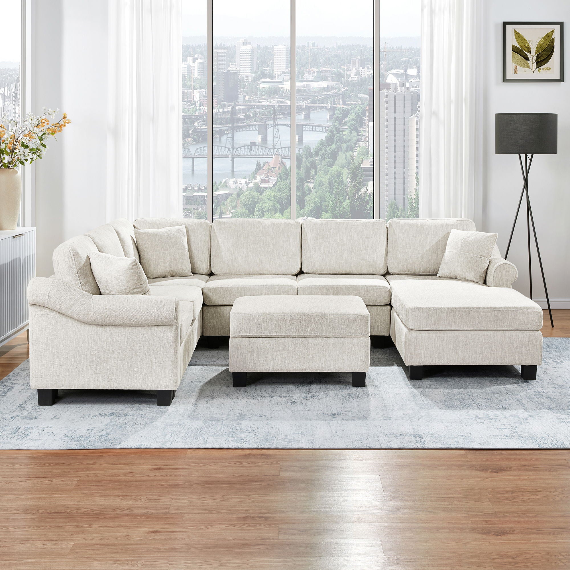 Contemporary U - Shaped Sectional Sofa With Movable Storage Ottoman - Best Buy Furniture