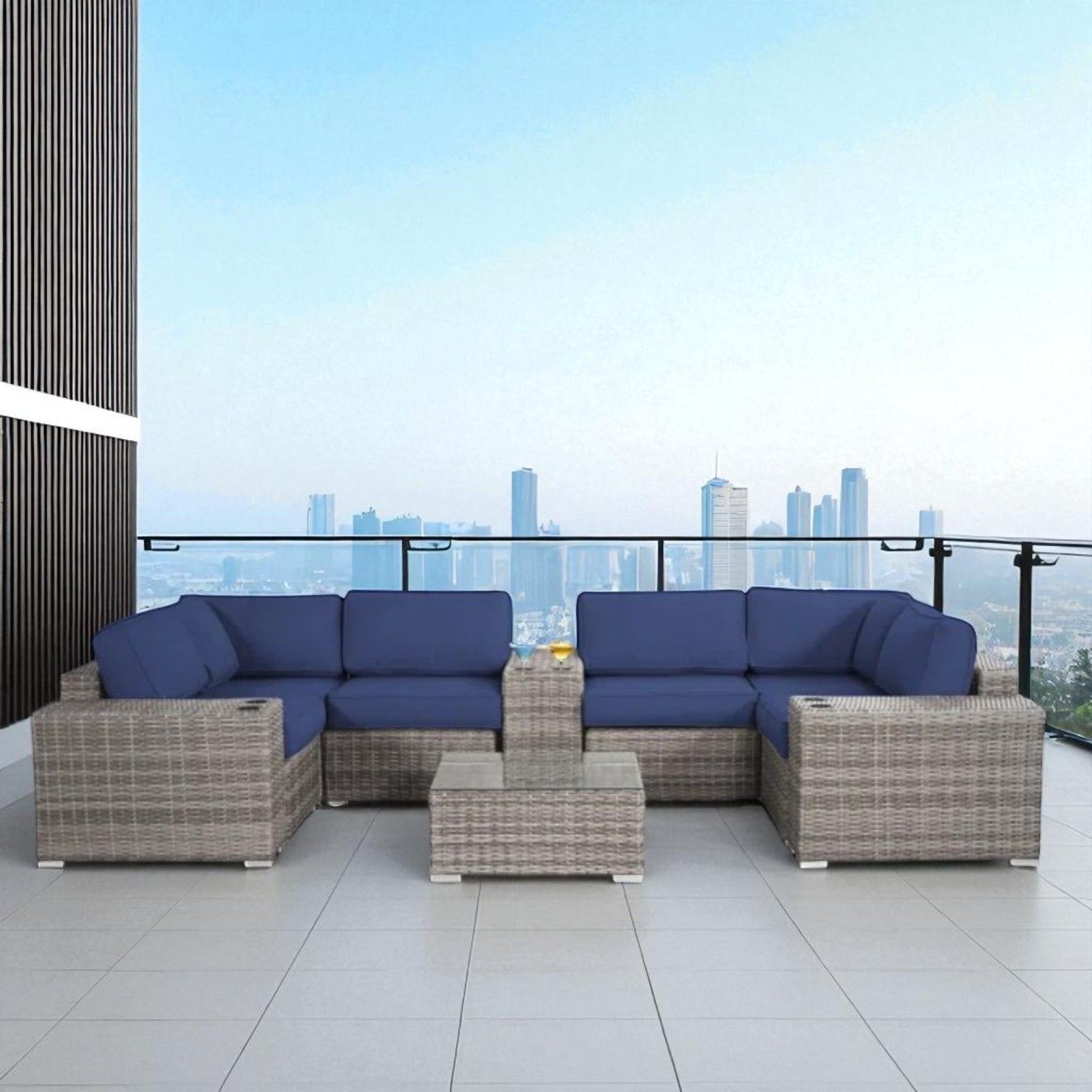 Modern Patio Rattan Sectional Set With Cushions - Best Buy Furniture