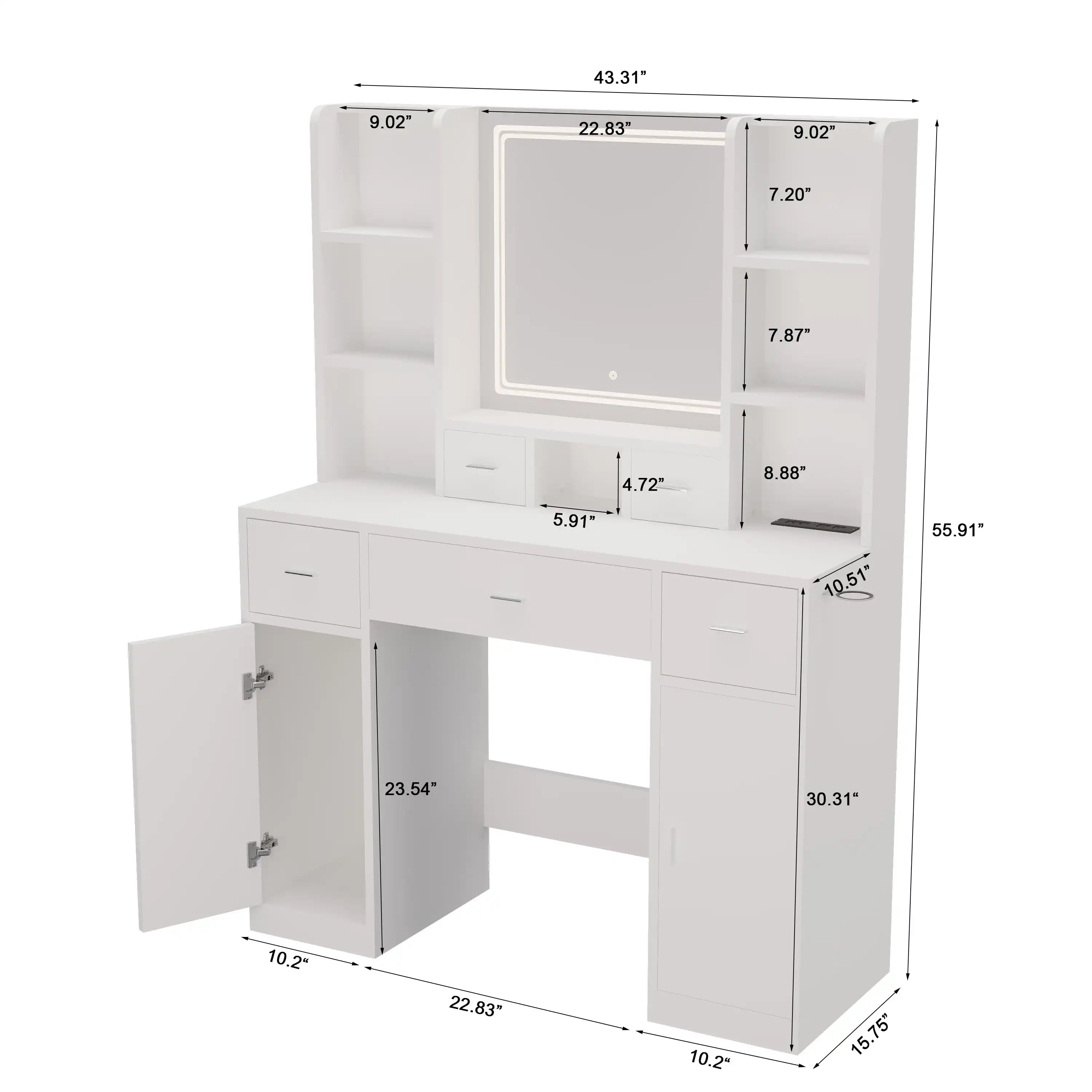 Jolie White Modern Makeup Vanity With LED Mirror - Best Buy Furniture