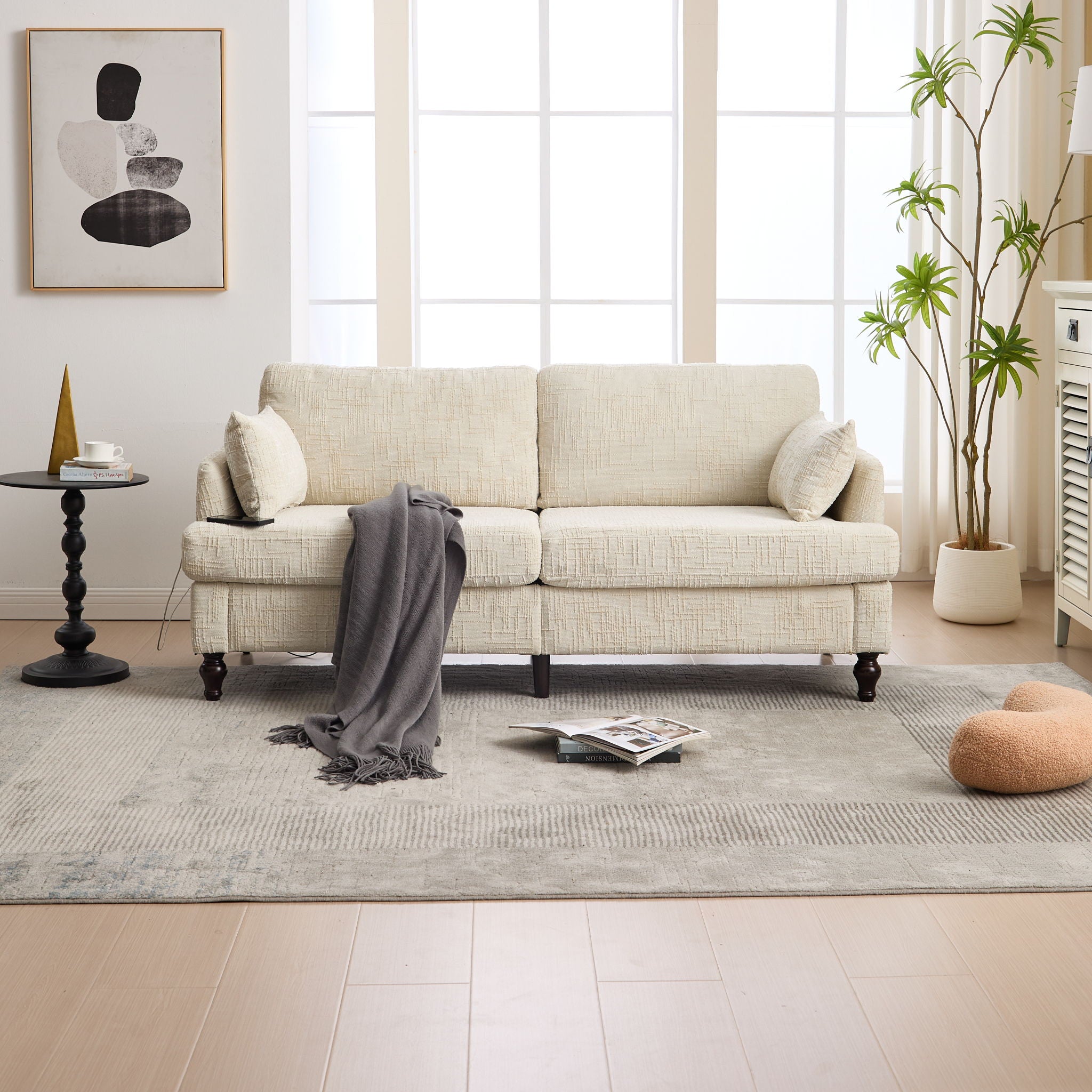 Chenille 2 Seater Sofa With LED Light, USB Charging Port, And Storage Bag - Best Buy Furniture