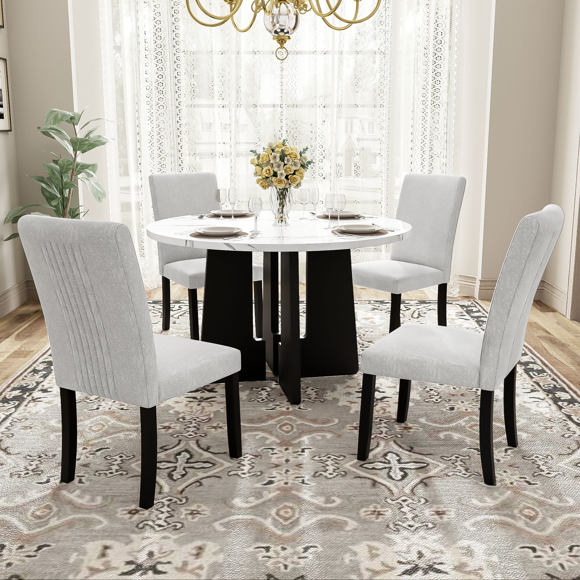 5 Piece Round Dining Table Set, Modern Dining Table And 4 Upholstered Chairs For Dining Room - Best Buy Furniture