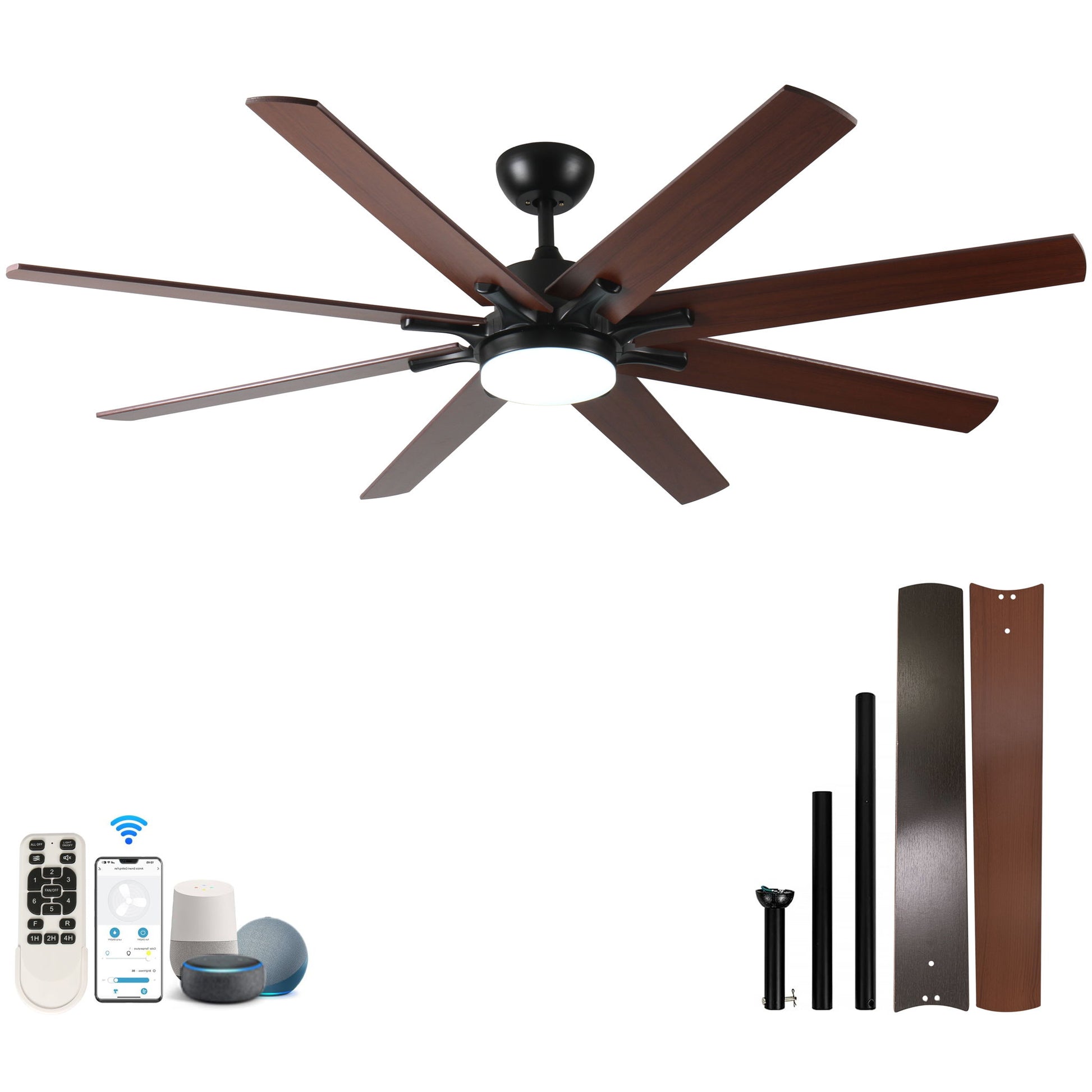 Large Ceiling Fans With Lights And Remote, Indoor / Outdoor Modern Ceiling Fan For Kitchen Living Room Patio, 6 Speed Reversible Quiet DC Motor, Dual Finish 8 Blades - Black - Best Buy Furniture