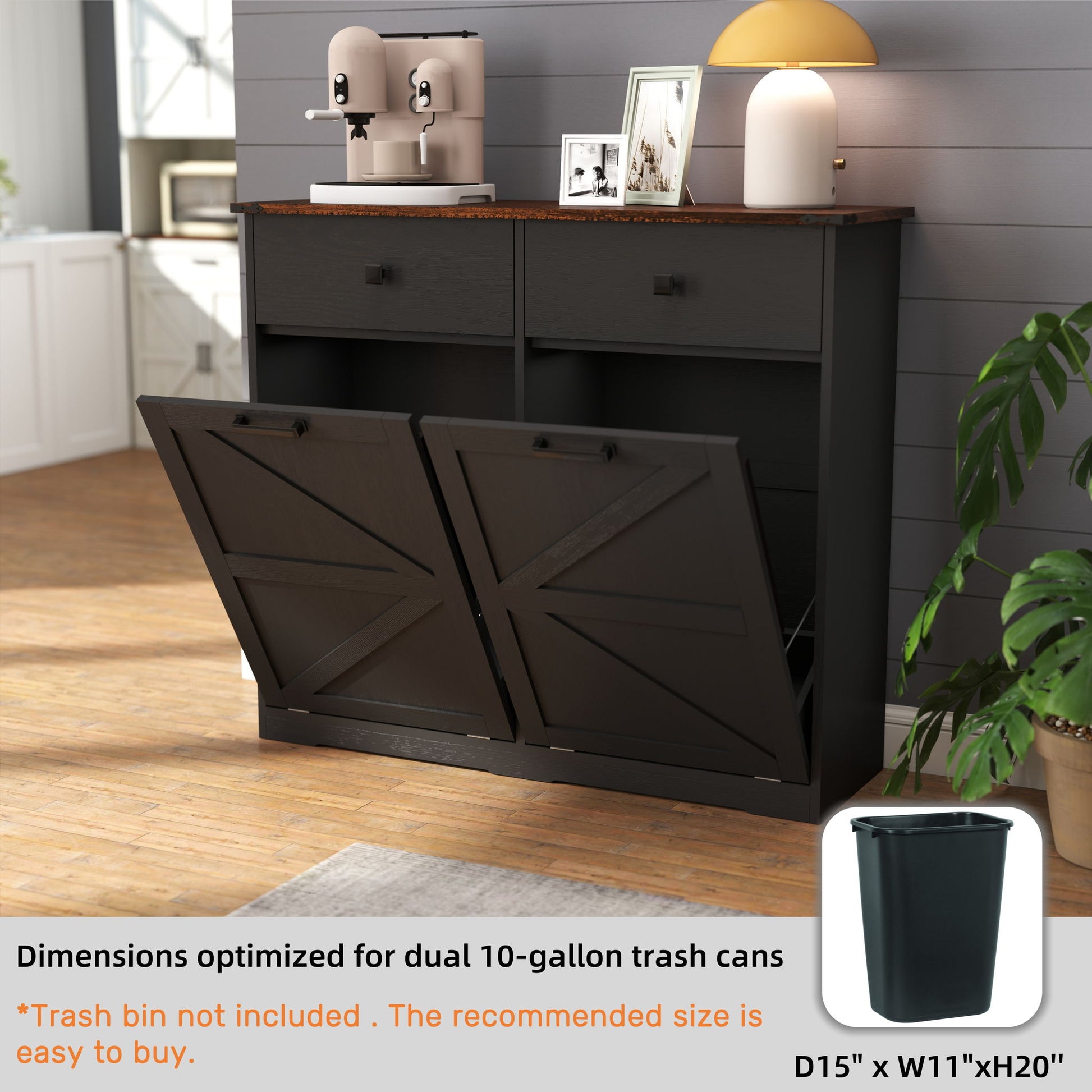 Double Tilt Out Trash Cabinet With Hideaway Drawer And Barn Door Style - Best Buy Furniture