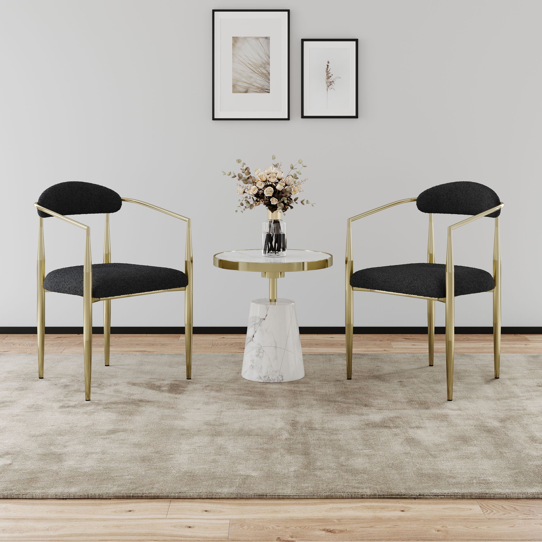 Dining Chairs (Set of 2), Mid-Century Modern Dining Chairs, Kitchen Dining Room Chairs, Round Boucle Backrest Sherpa Dining Chair With Metal Legs - Best Buy Furniture