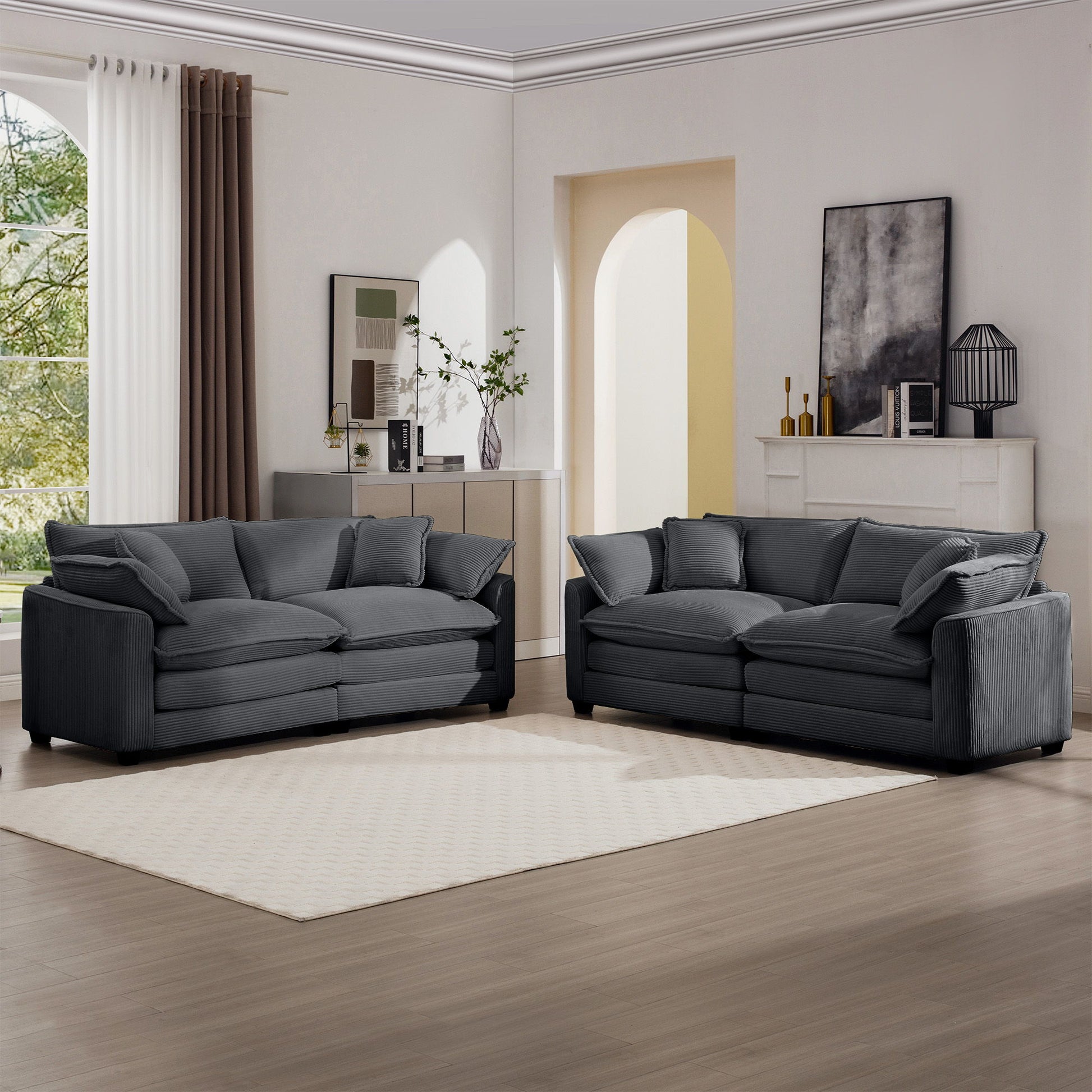 Elegant Corduroy Oversized Sectional Sofa Set With Deep Seats And Flexible Layout - Best Buy Furniture