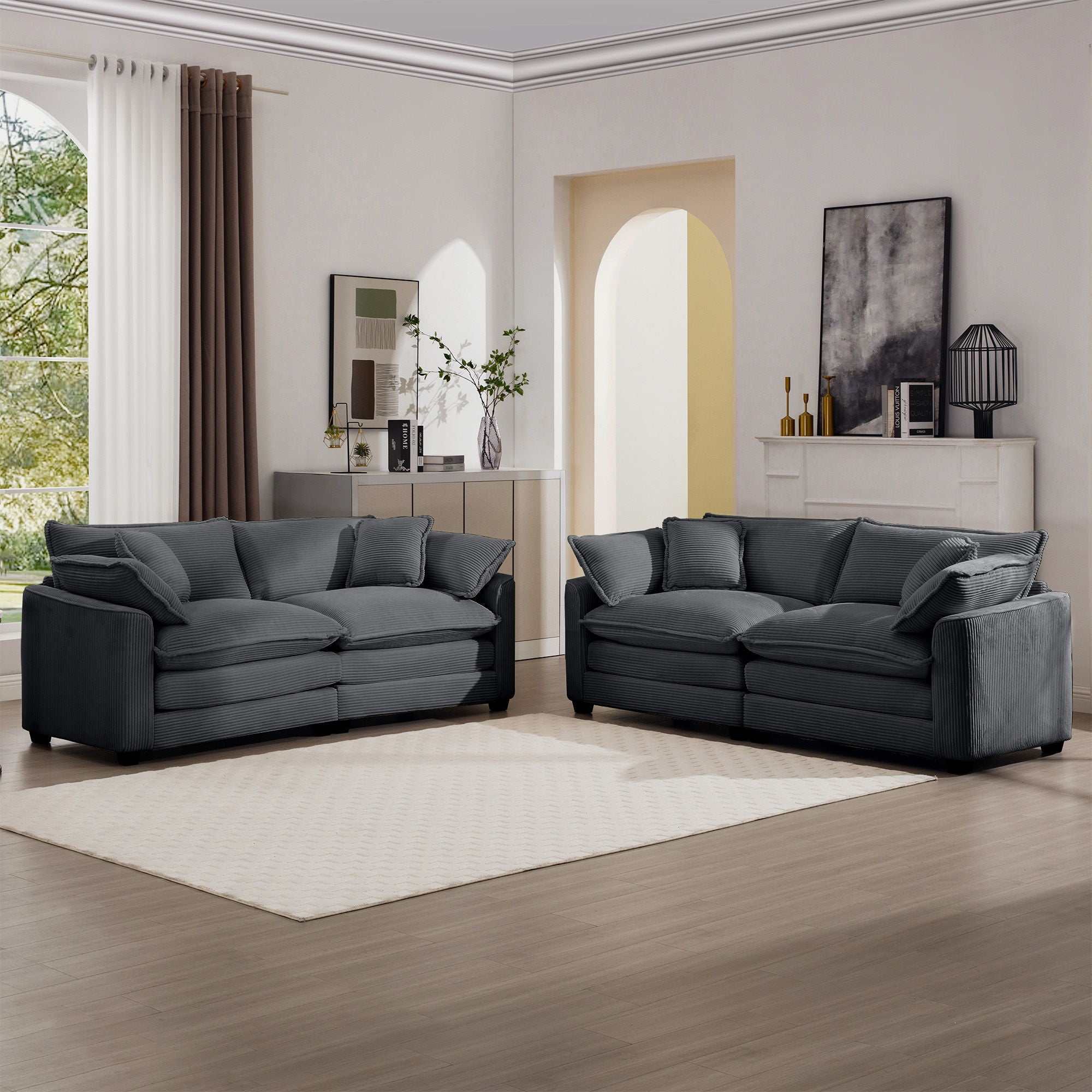 Elegant Corduroy Oversized Sectional Sofa Set With Deep Seats And Flexible Layout - Best Buy Furniture