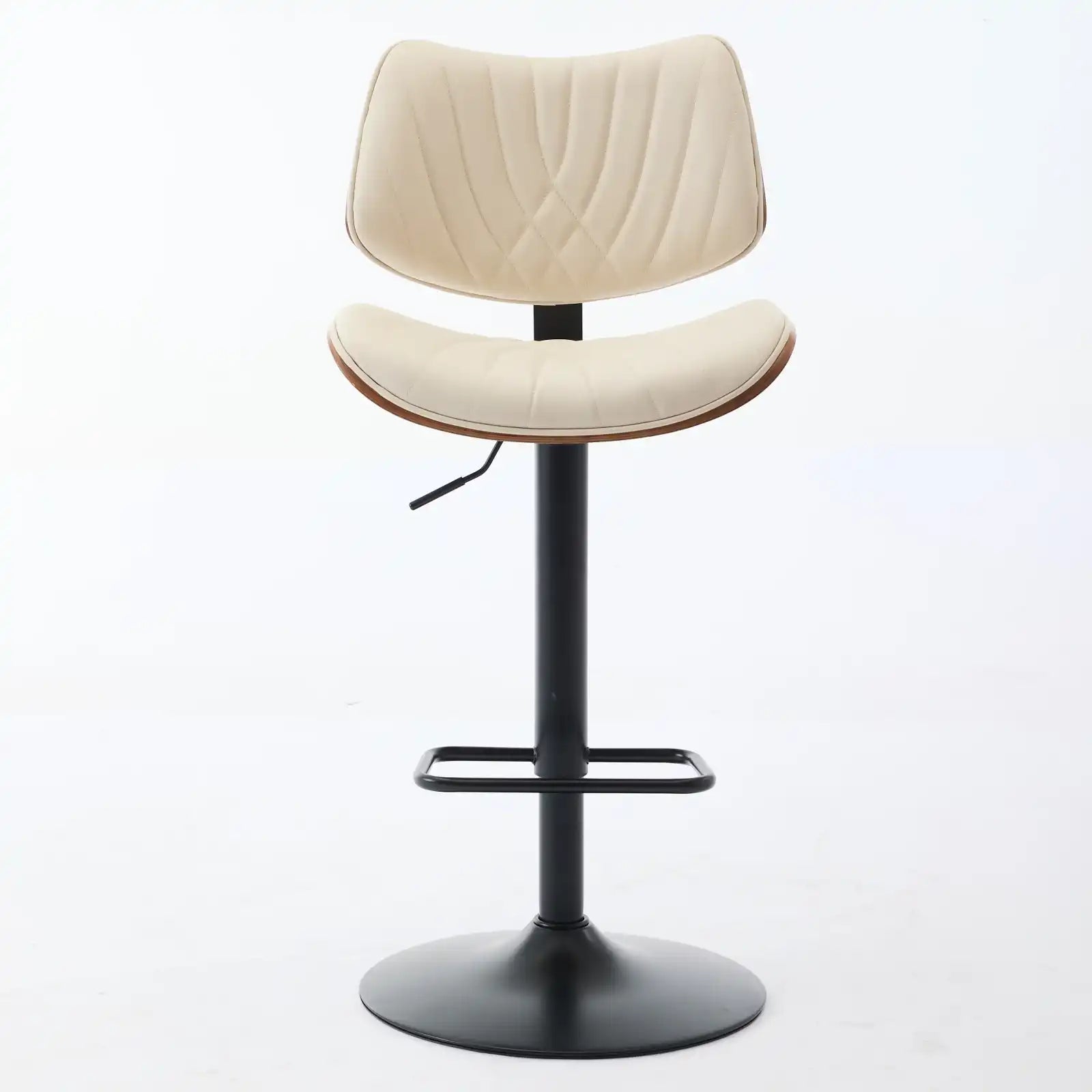 Mid Century Modern Walnut Bar Stool, Adjustable Black Leather Swivel Chair, Beige - Best Buy Furniture