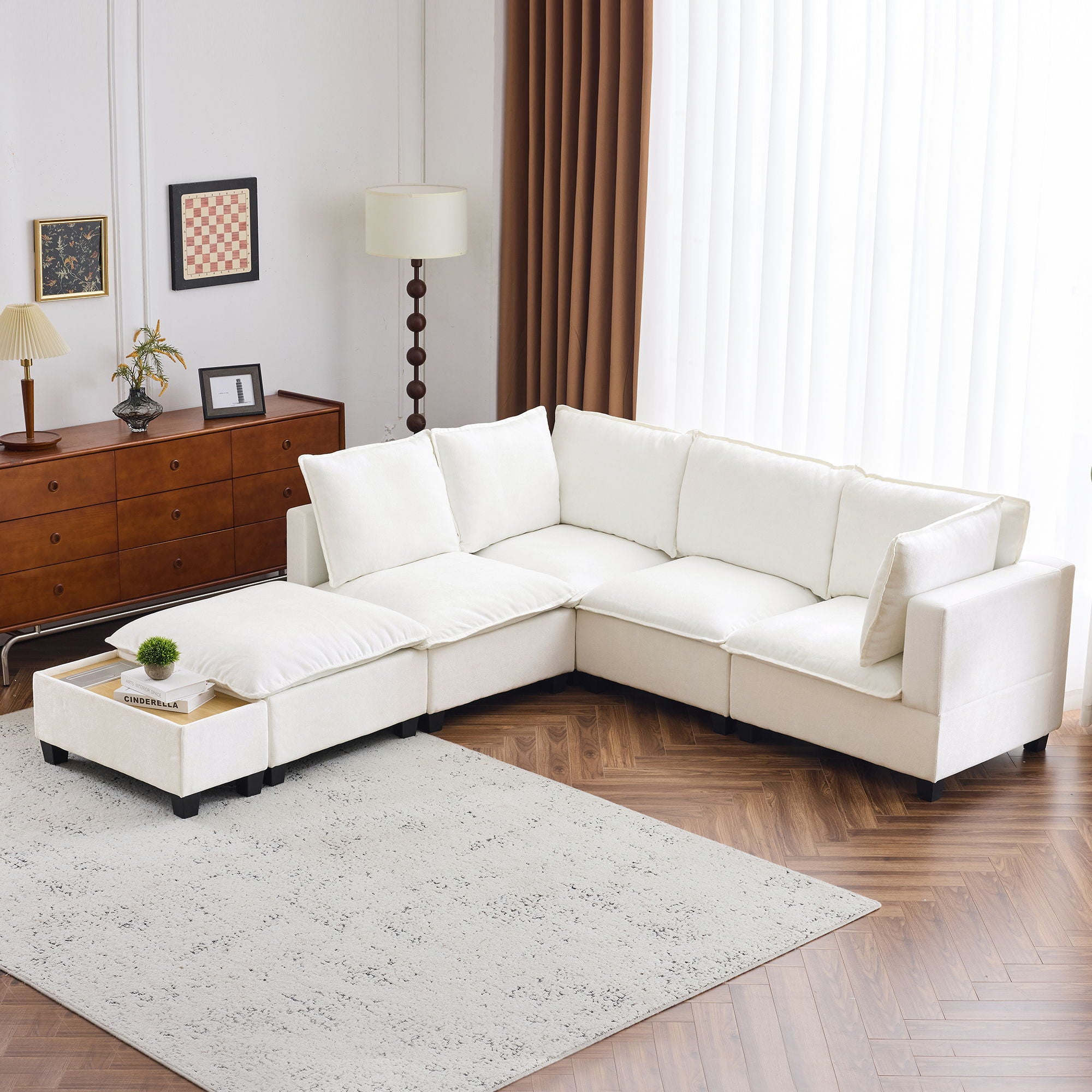 U-Shaped Sectional Modular Sofa With A Movable Ottoman, A Coffee Table With Hidden Charging Devices For Living Room - Best Buy Furniture