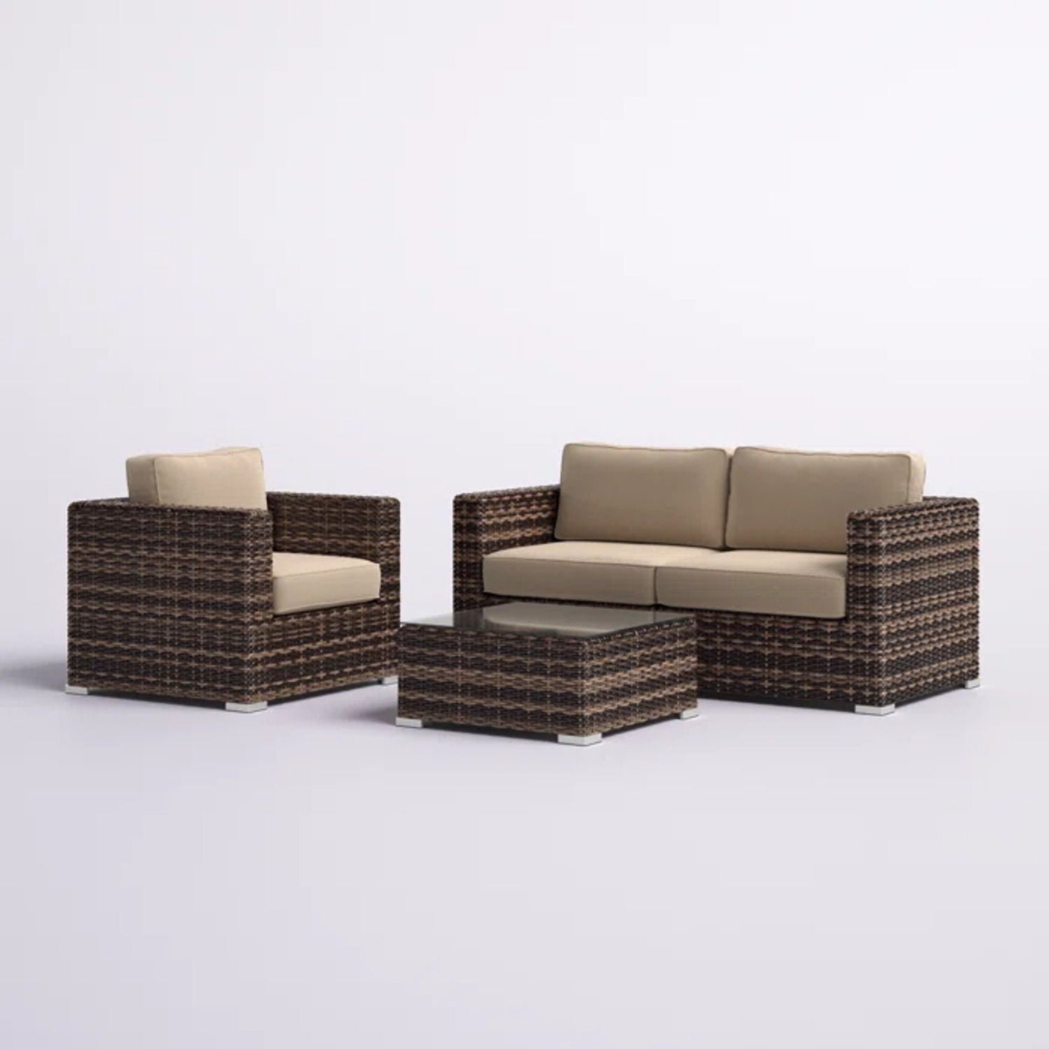 Modern Style Hdpe Wicker Seating Group With Cushions For 3 People In Brown Finish - Best Buy Furniture