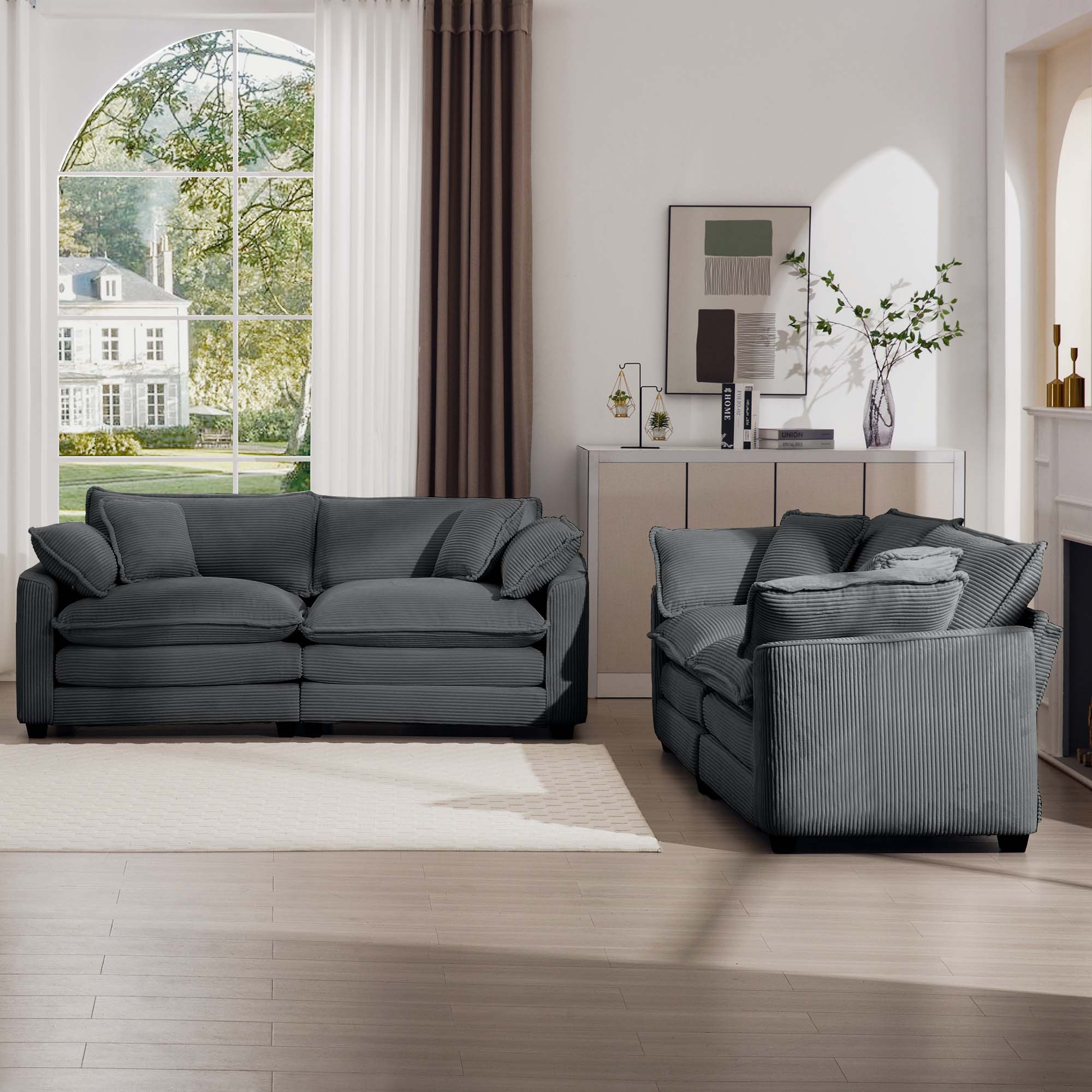 Elegant Corduroy Oversized Sectional Sofa Set With Deep Seats And Flexible Layout - Best Buy Furniture