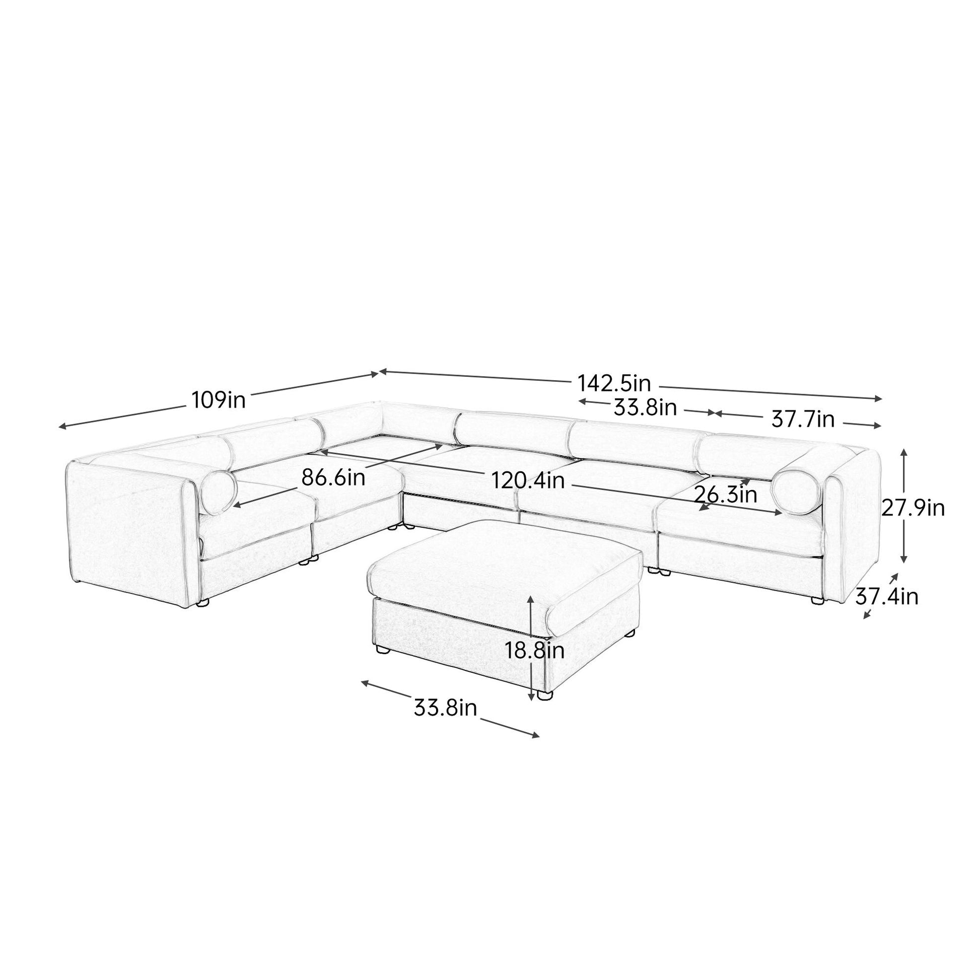 Contemporary Elegant White Chenille Sofa With Storage And Ottoman - Best Buy Furniture