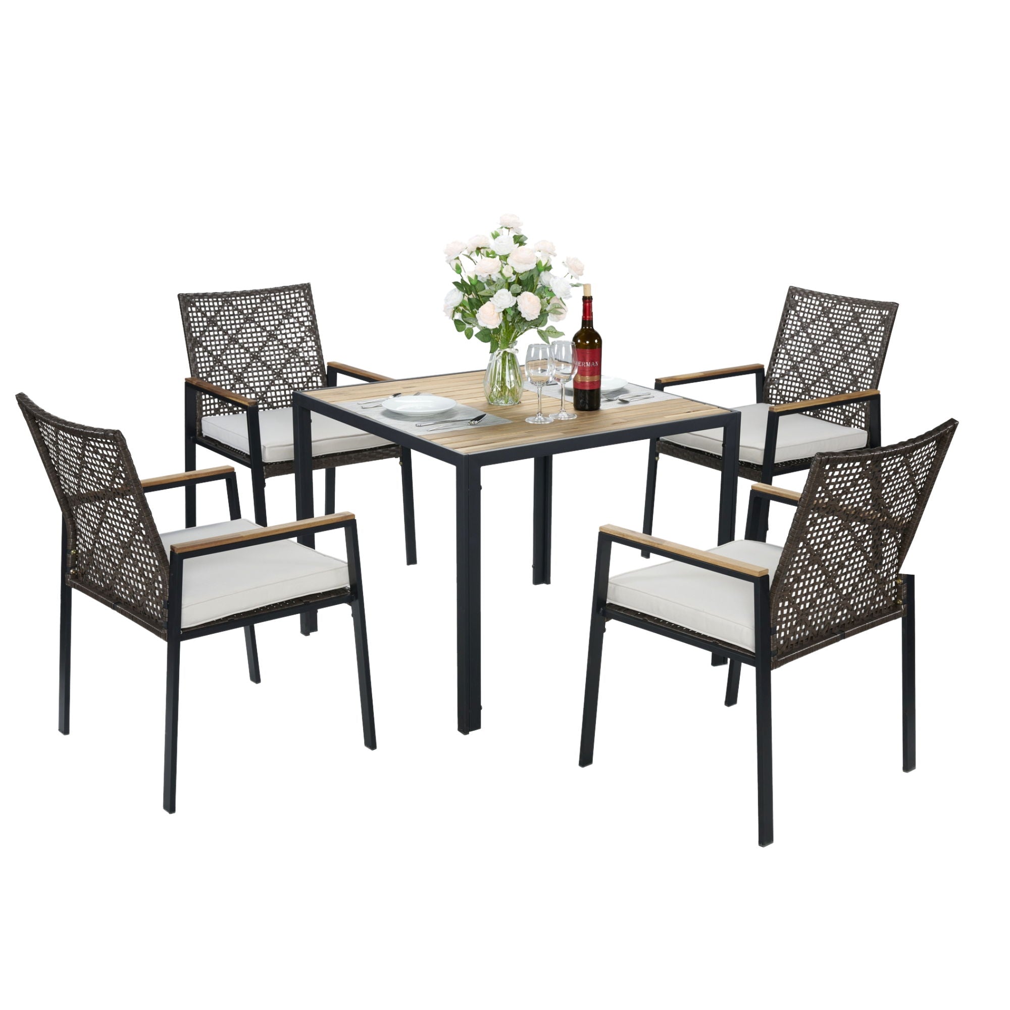 5 Piece Patio Dining Table Set, Acacia Wood Table Top With Umbrella Hole - Best Buy Furniture