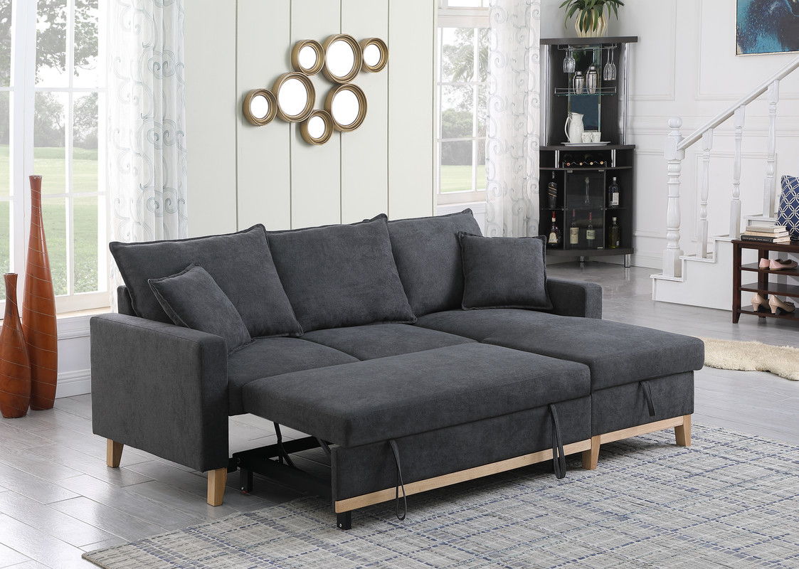 Colton - Woven Reversible Sleeper Sectional Sofa With Storage Chaise - Dark Gray - Best Buy Furniture