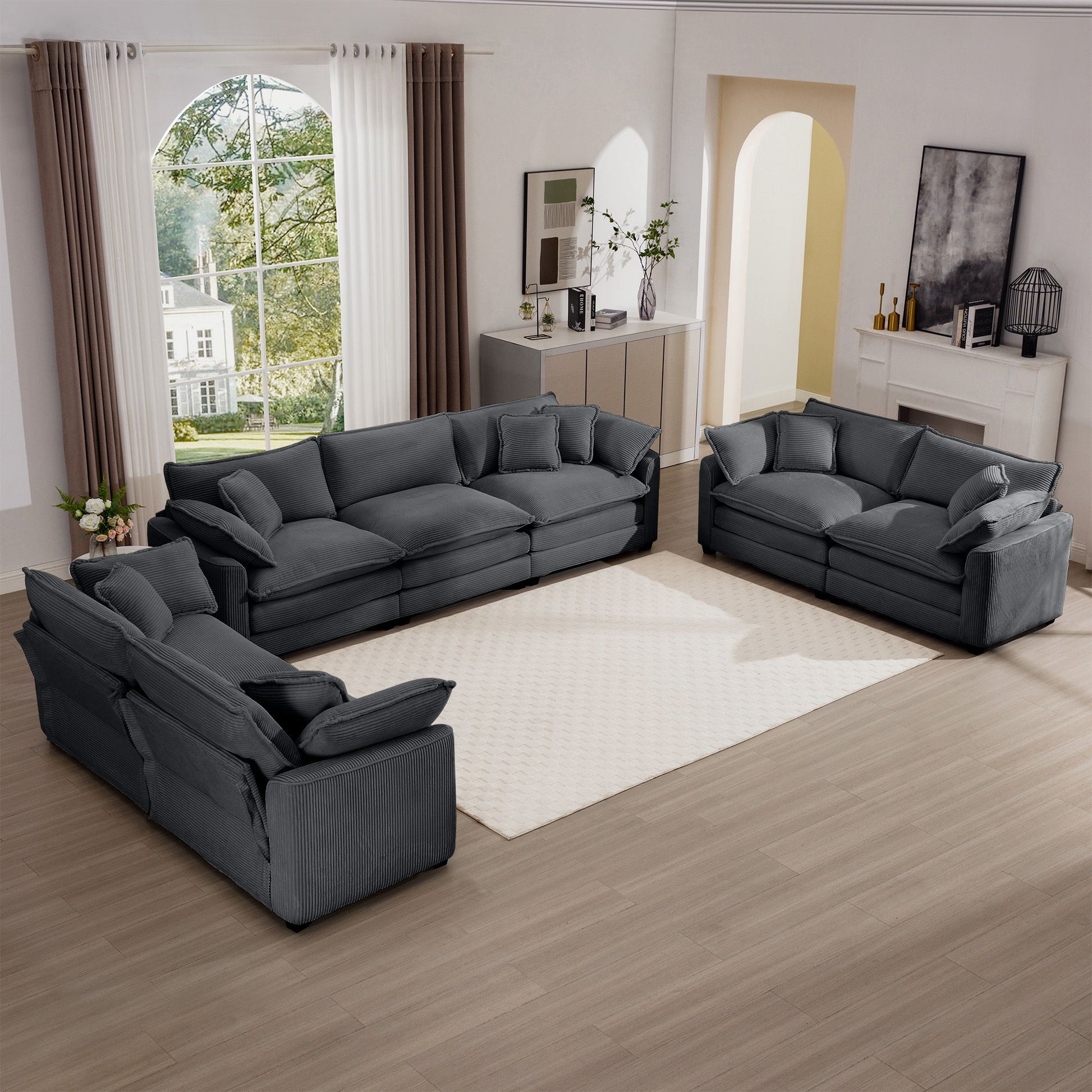 Elegant Corduroy Oversized Sectional Sofa Set With Deep Seats And Flexible Layout - Best Buy Furniture