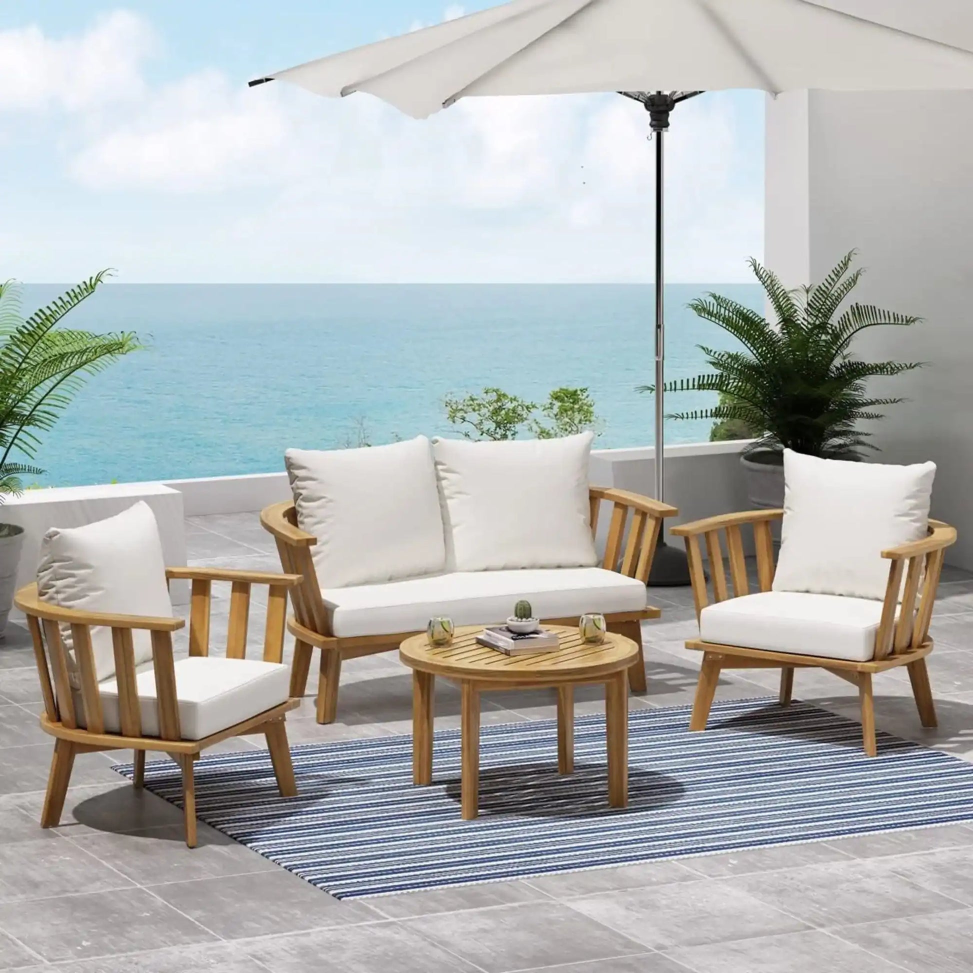 Patio Furniture Set, Outdoor Acacia Wood Patio Club Chair With Table - Best Buy Furniture