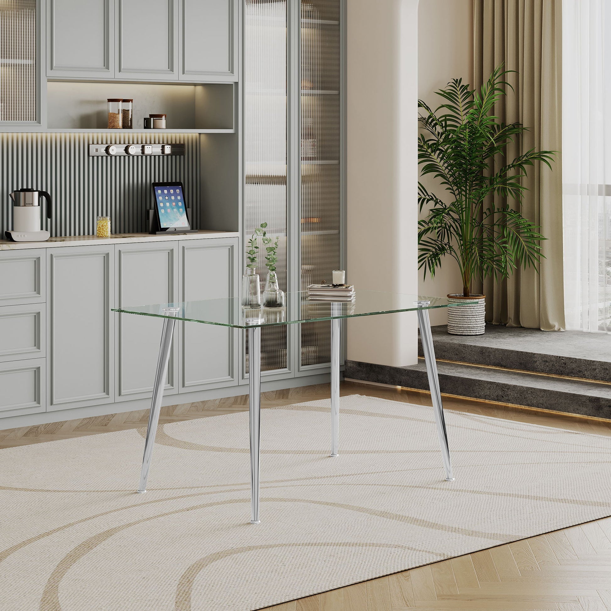 Thick Tempered Glass Top Dining Table & Stainless Steel Legs - Silver - Best Buy Furniture