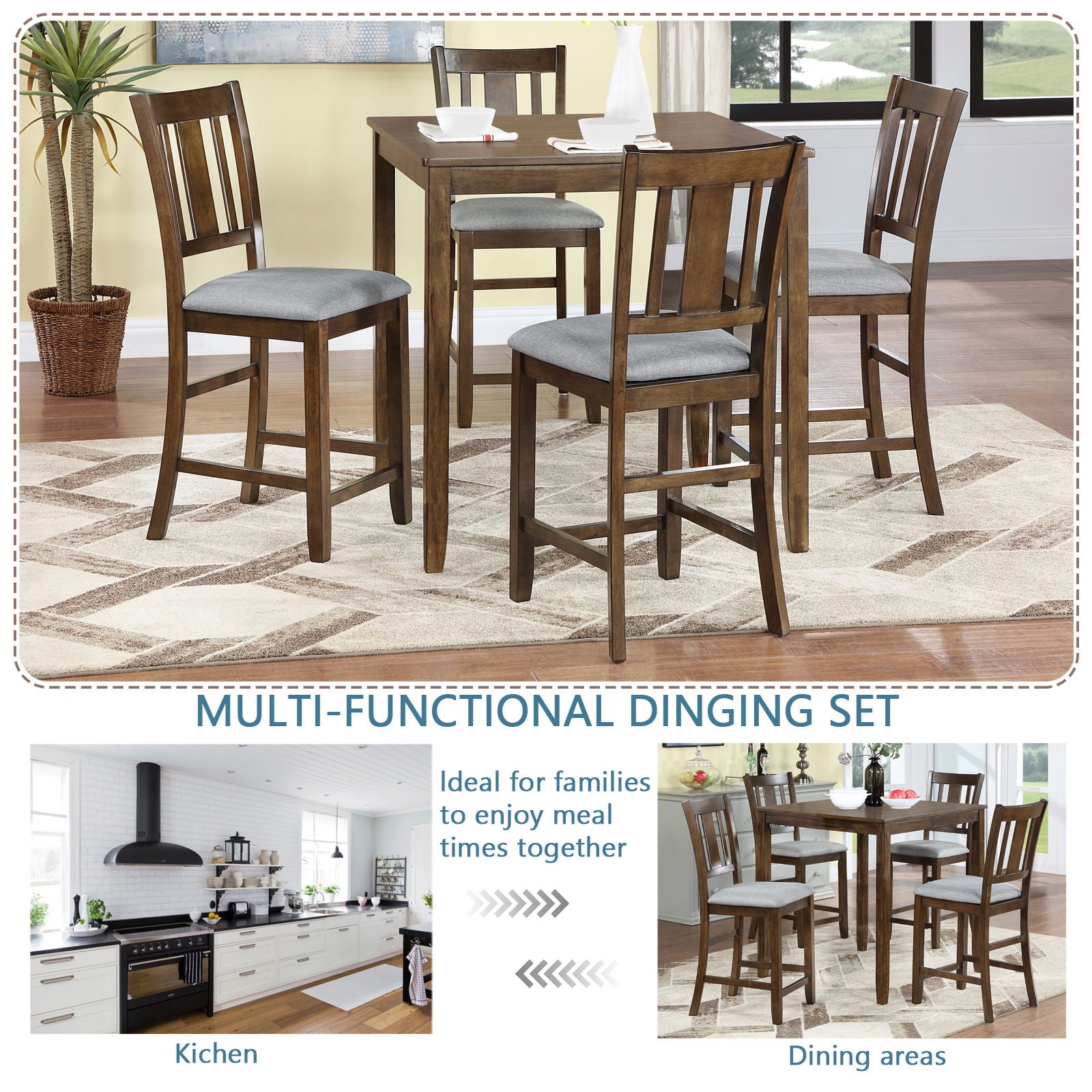5 Pieces Dining Table Set, Counter Height Kitchen Table Set With Square Table And 4 Upholstered Chairs - Best Buy Furniture