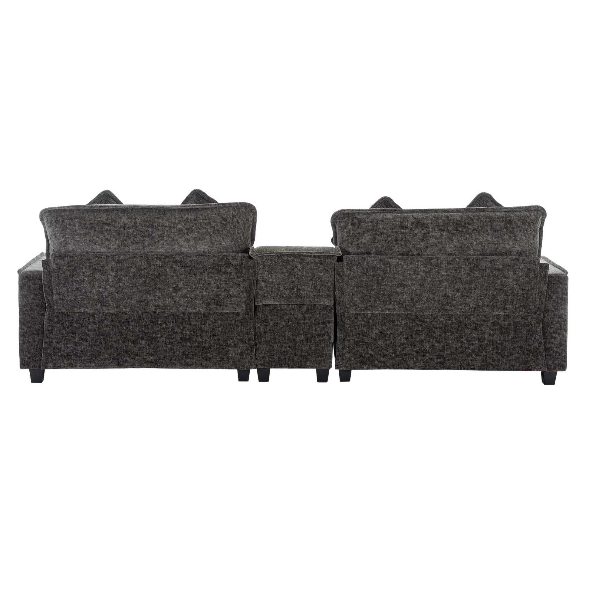 Sectional Sofa Chenille Upholstered Sofa With Two Removable Ottoman, Two USB Ports, Two Cup Holders And Large Storage Box For Living Room - Best Buy Furniture