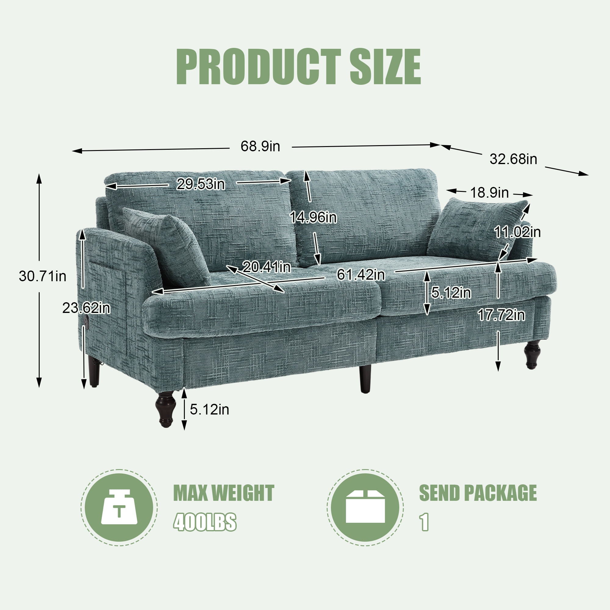 Chenille 2 Seater Sofa With LED Light, USB Charging Port, And Storage Bag - Best Buy Furniture