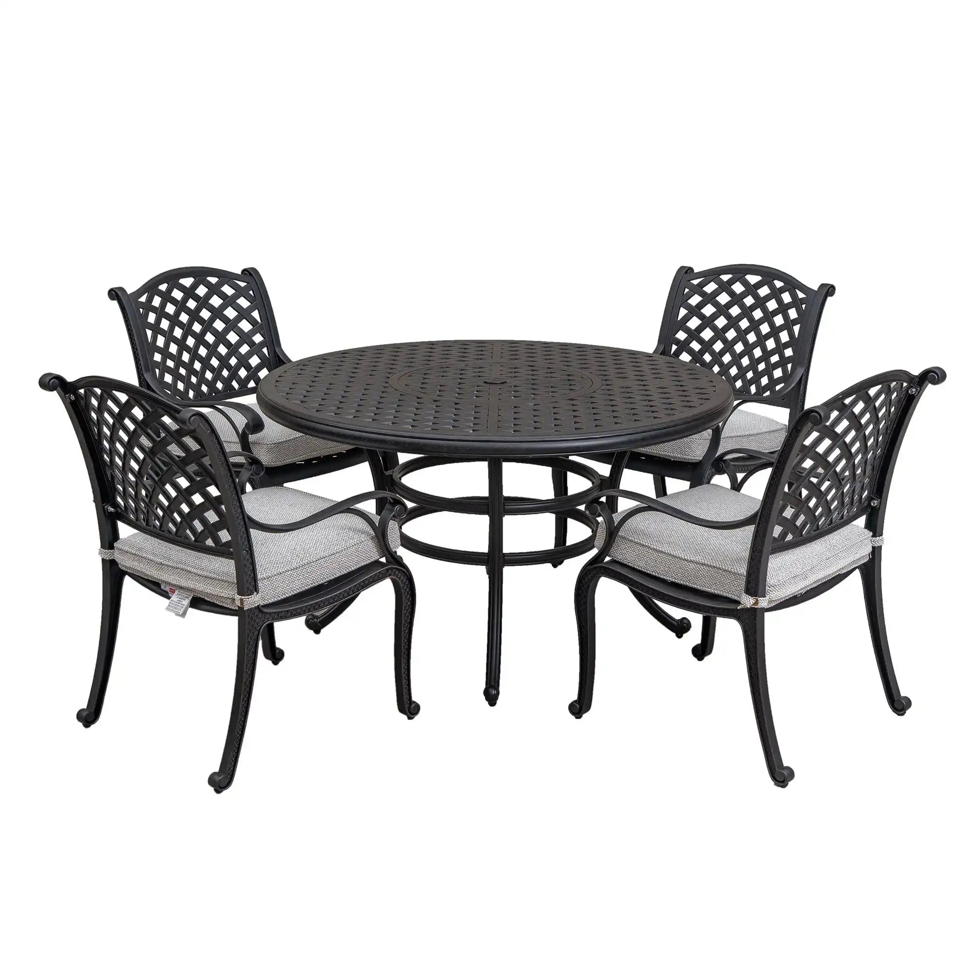 Stylish Outdoor 5 Piece Aluminum Dining Set With Cushion (4 Arm Chairs And Table) - Sandstorm - Best Buy Furniture