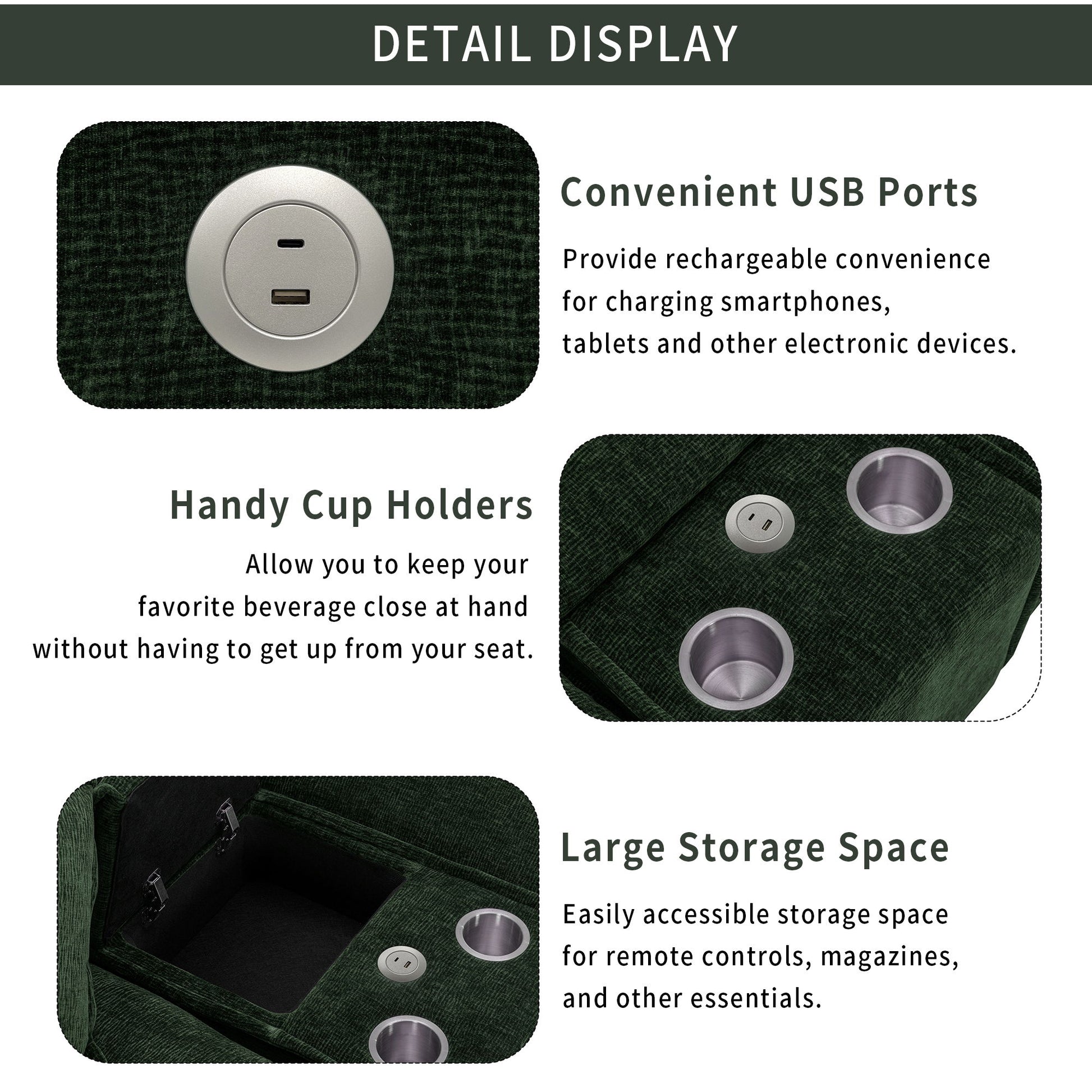 Sectional Sofa Chenille Upholstered Sofa With Two Removable Ottoman, Two USB Ports, Two Cup Holders And Large Storage Box For Living Room - Best Buy Furniture