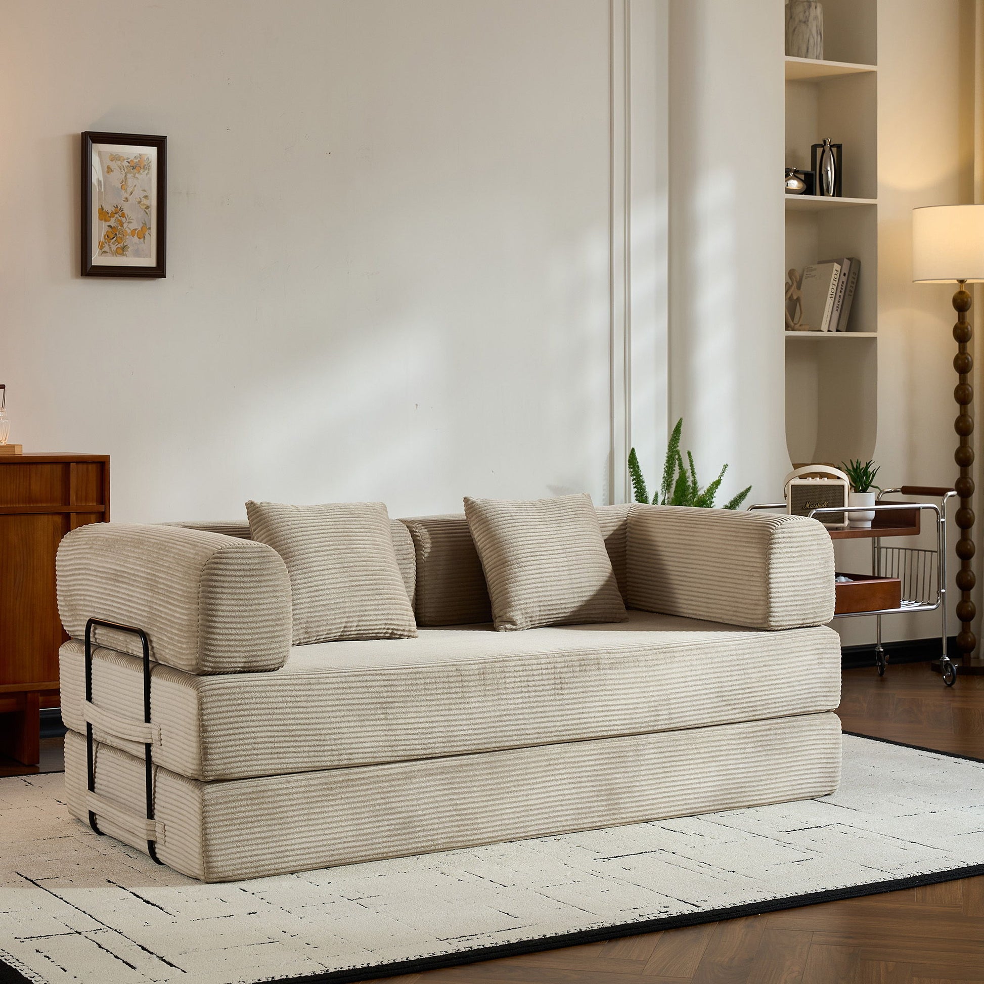 Convertible Sleeper Sofa Bed With Cylindrical Pillow, With Fixed Shape Frame - Best Buy Furniture