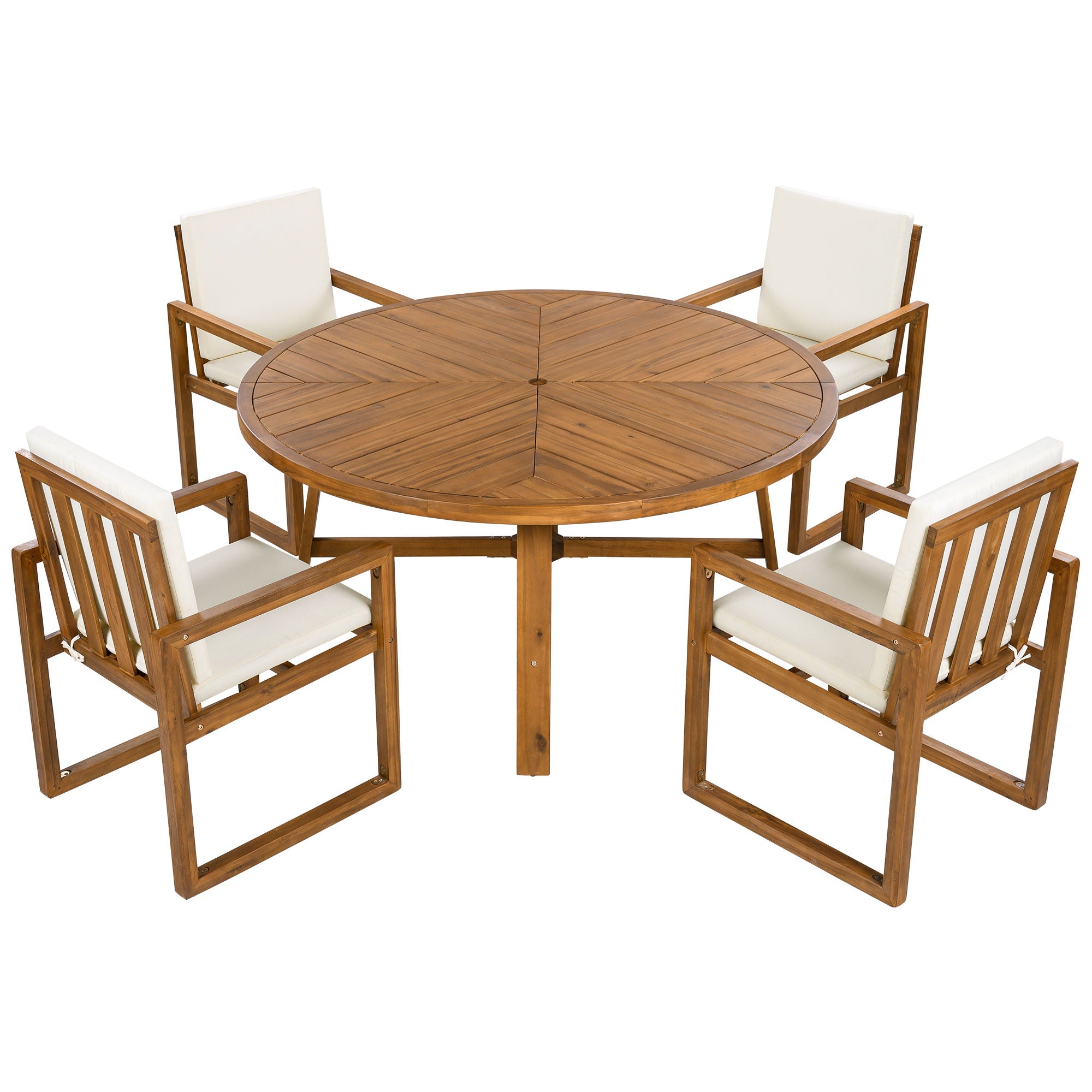 5 Piece Outdoor Patio Dining Set With 4 Armchairs And Table - Beige - Best Buy Furniture