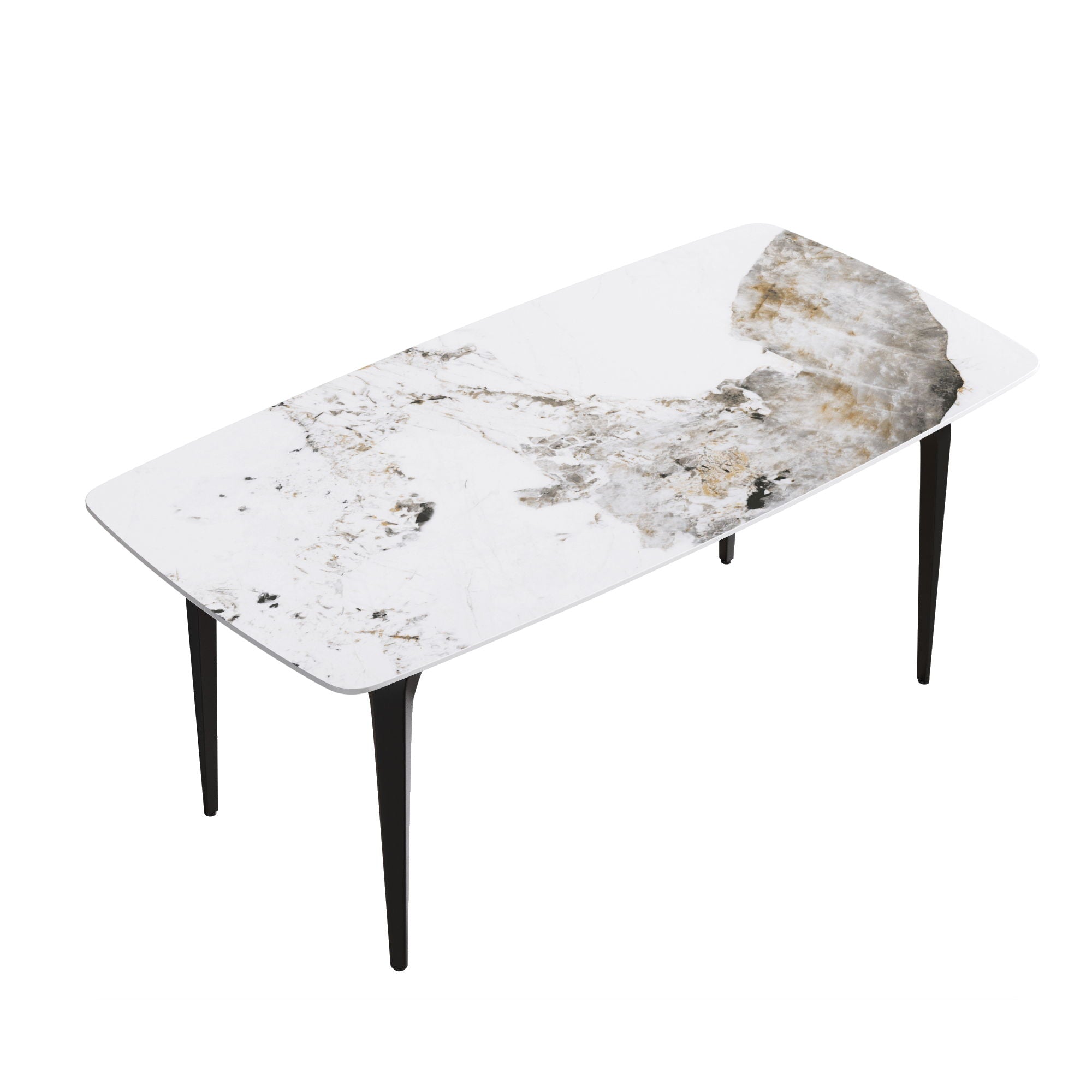 70.87" Modern Artificial Stone Pandora White Curved Black Metal Leg Dining Table - Antique White - Best Buy Furniture