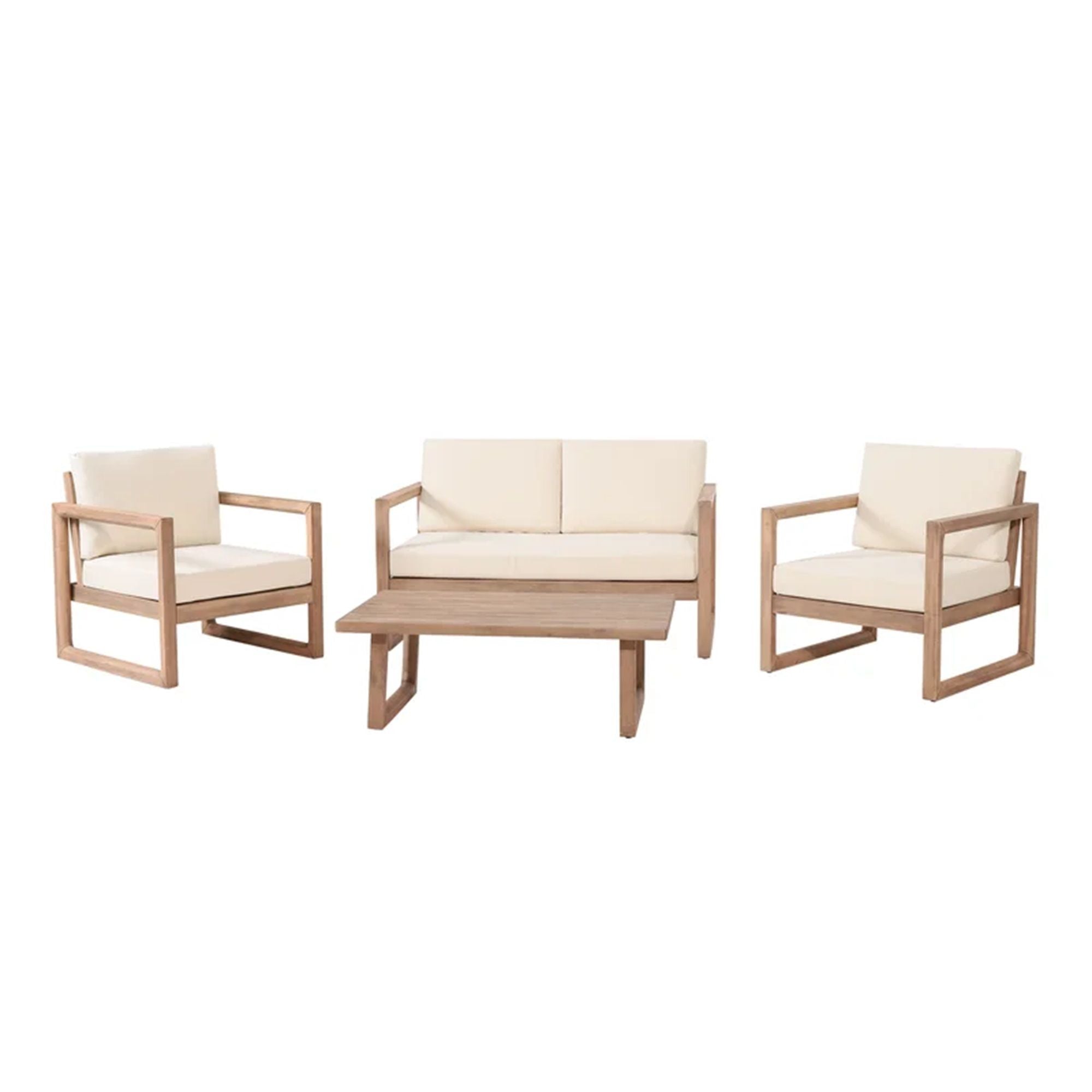 4 Pieces Acacia Wood Patio Furniture Set, Outdoor Furniture With Coffee Table, Patio Conversation Set Deep Seating With Soft Cushion, Porch Chairs For Backyard Porch Balcony - Brown Wash / Beige - Best Buy Furniture