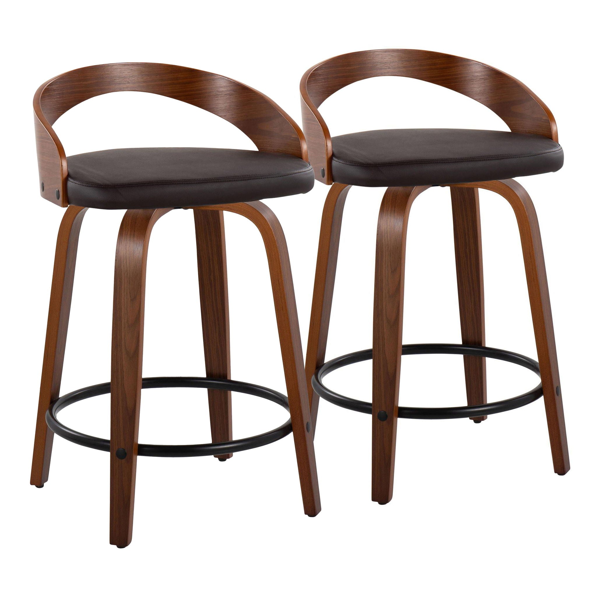 Grotto - Mid-Century Modern Fixed Height Counter Stool & Swivel With Round Footrest (Set of 2) - Best Buy Furniture