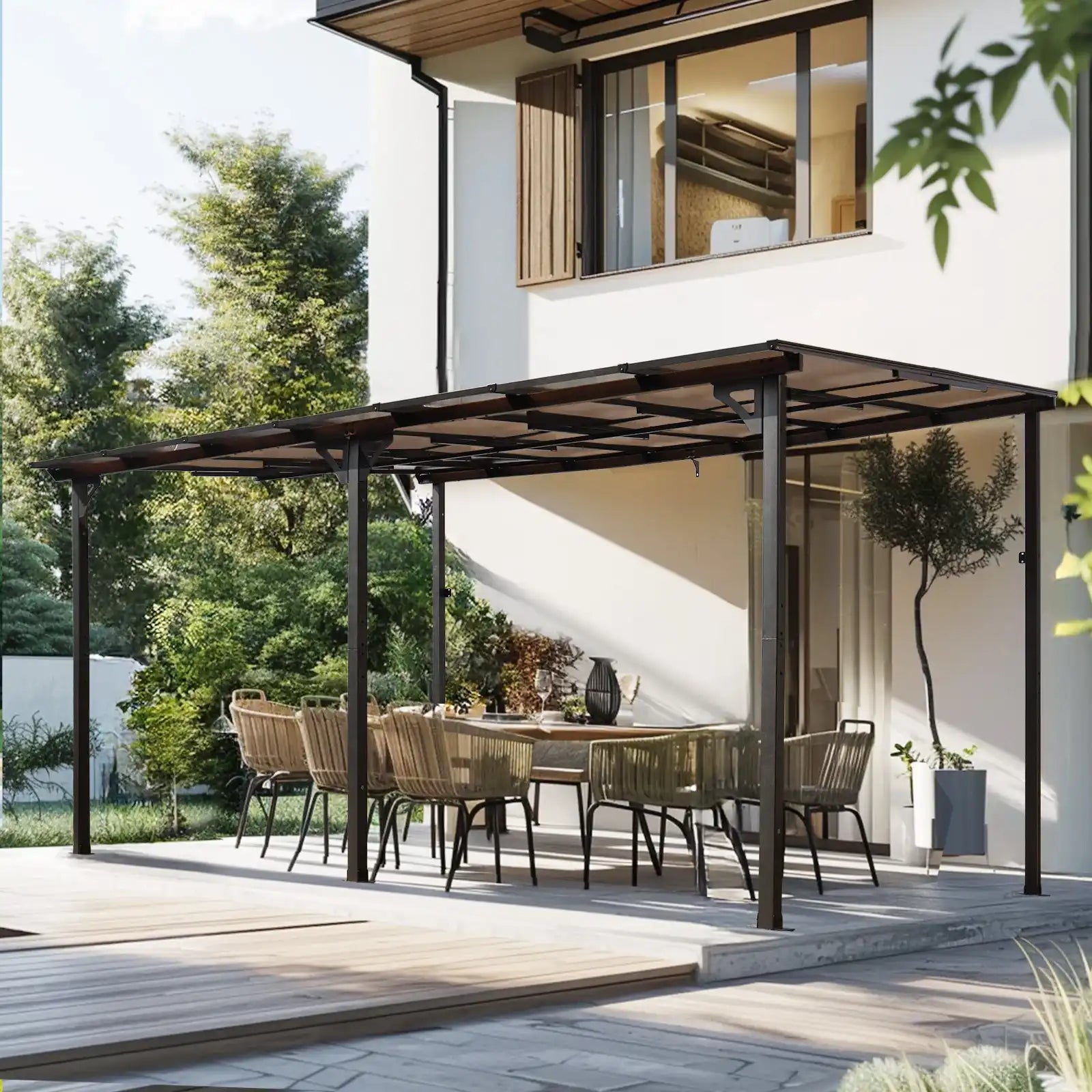 10' x 14' Wall-Mounted Metal Awning Gazebo for Patio - Best Buy Furniture